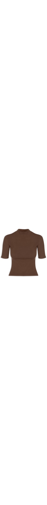 Camiseta Feminina Gola Média Manga Curta - Marrom