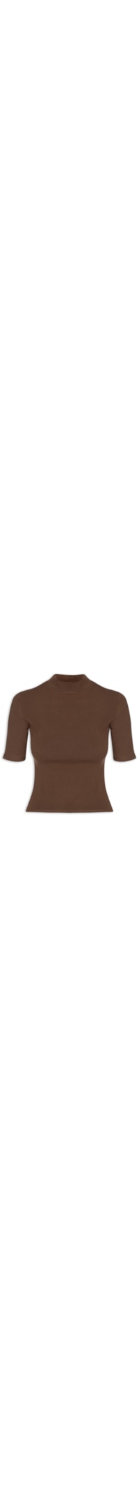 Camiseta Feminina Gola Média Manga Curta - Marrom