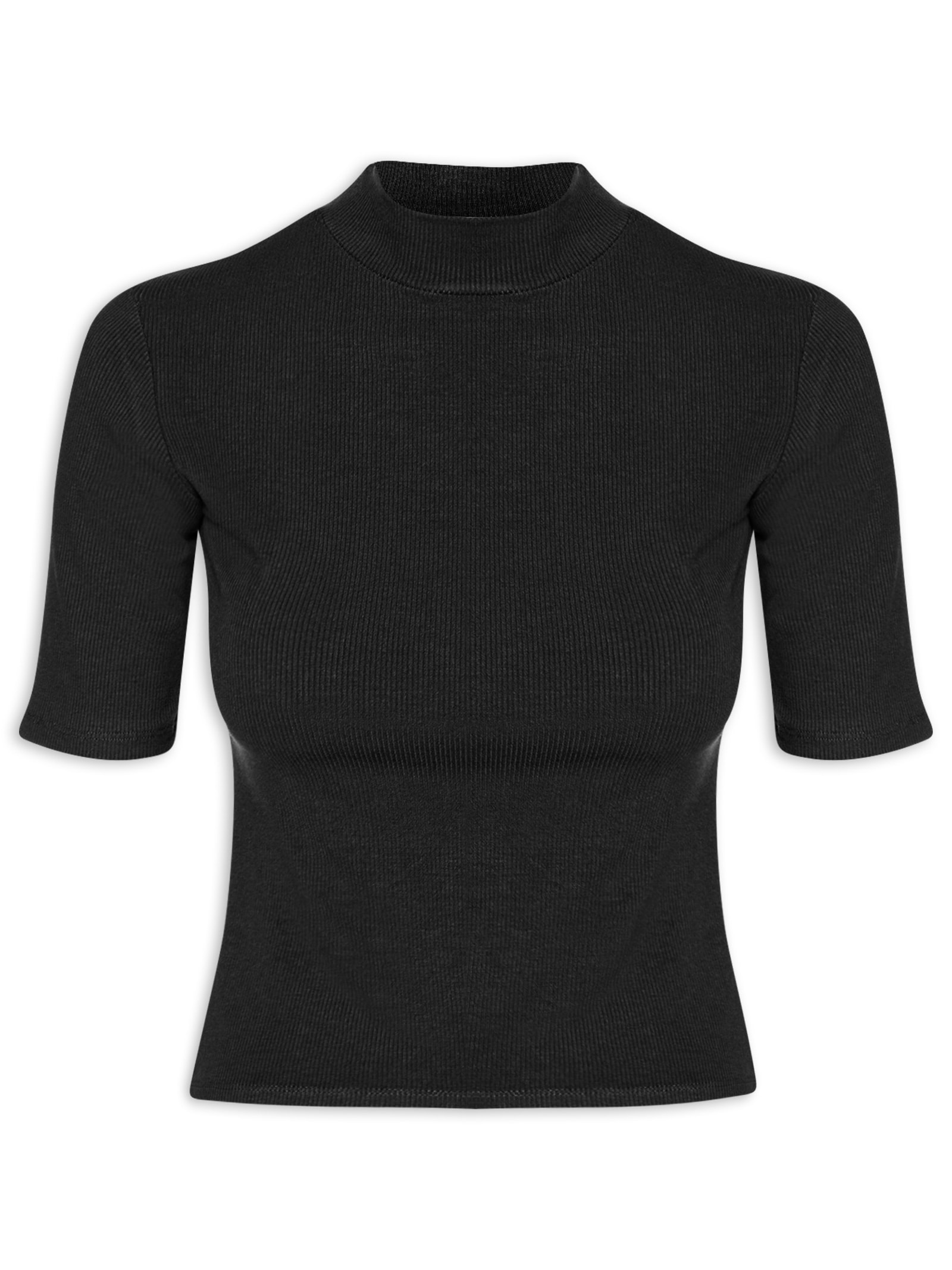 Camiseta Feminina Gola Média Manga Curta Preto Basiq