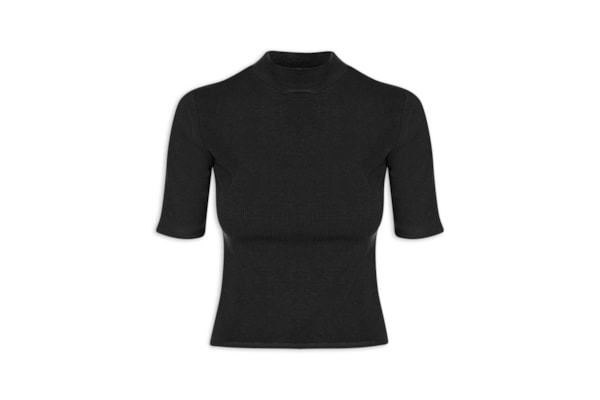 Camiseta Feminina Gola Média Manga Curta - Preto