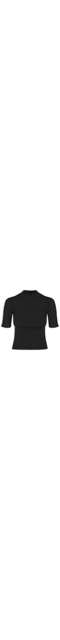 Camiseta Feminina Gola Média Manga Curta - Preto