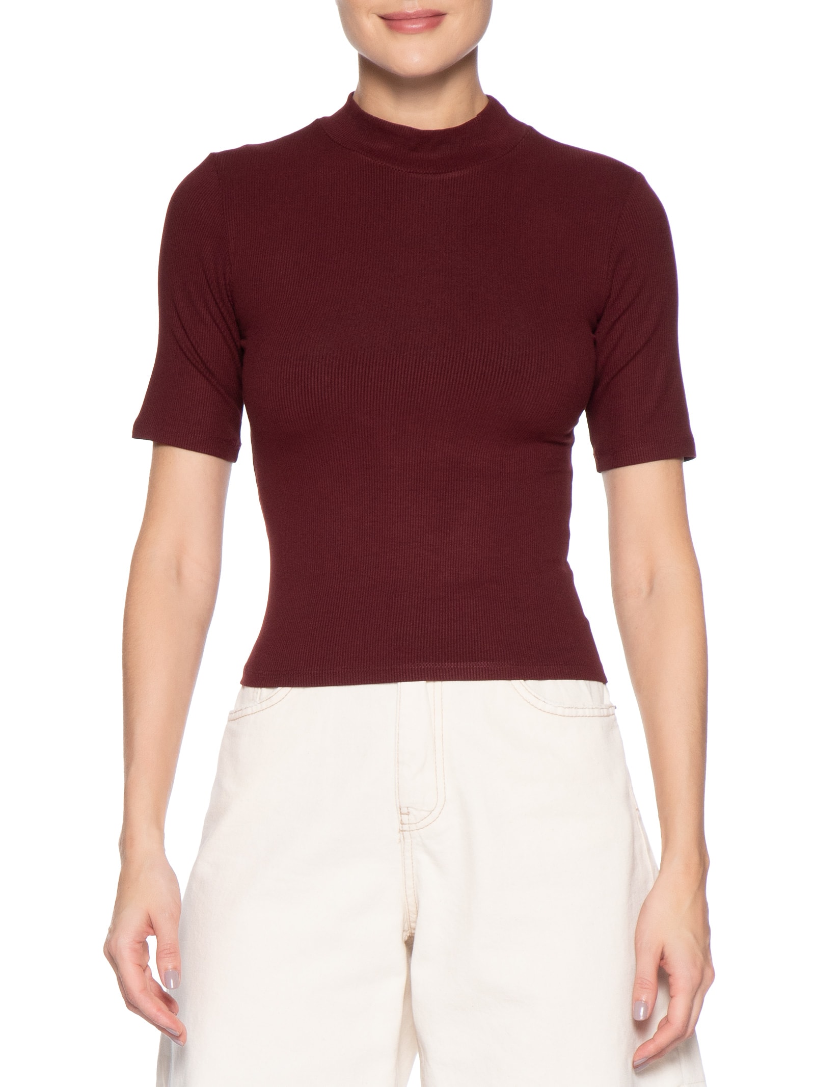 Camiseta Feminina Gola Média Manga Curta Vermelho Basiq