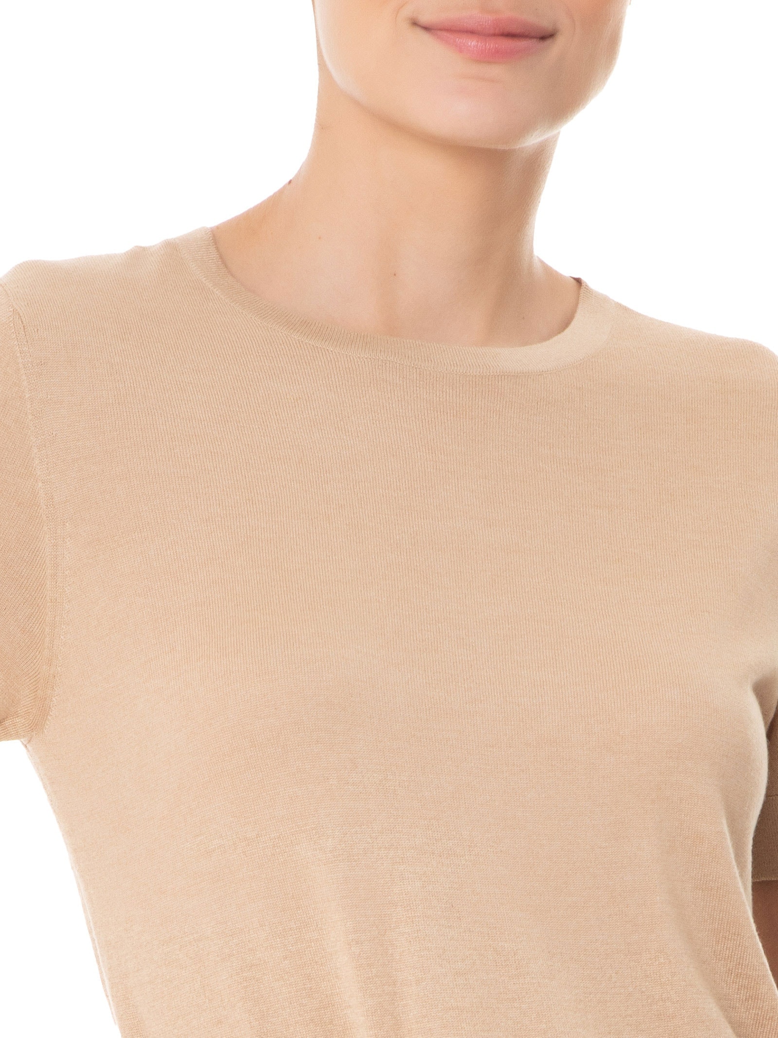 Camiseta Feminina Gola Redonda Seda com Cashmere Marrom '2Essential