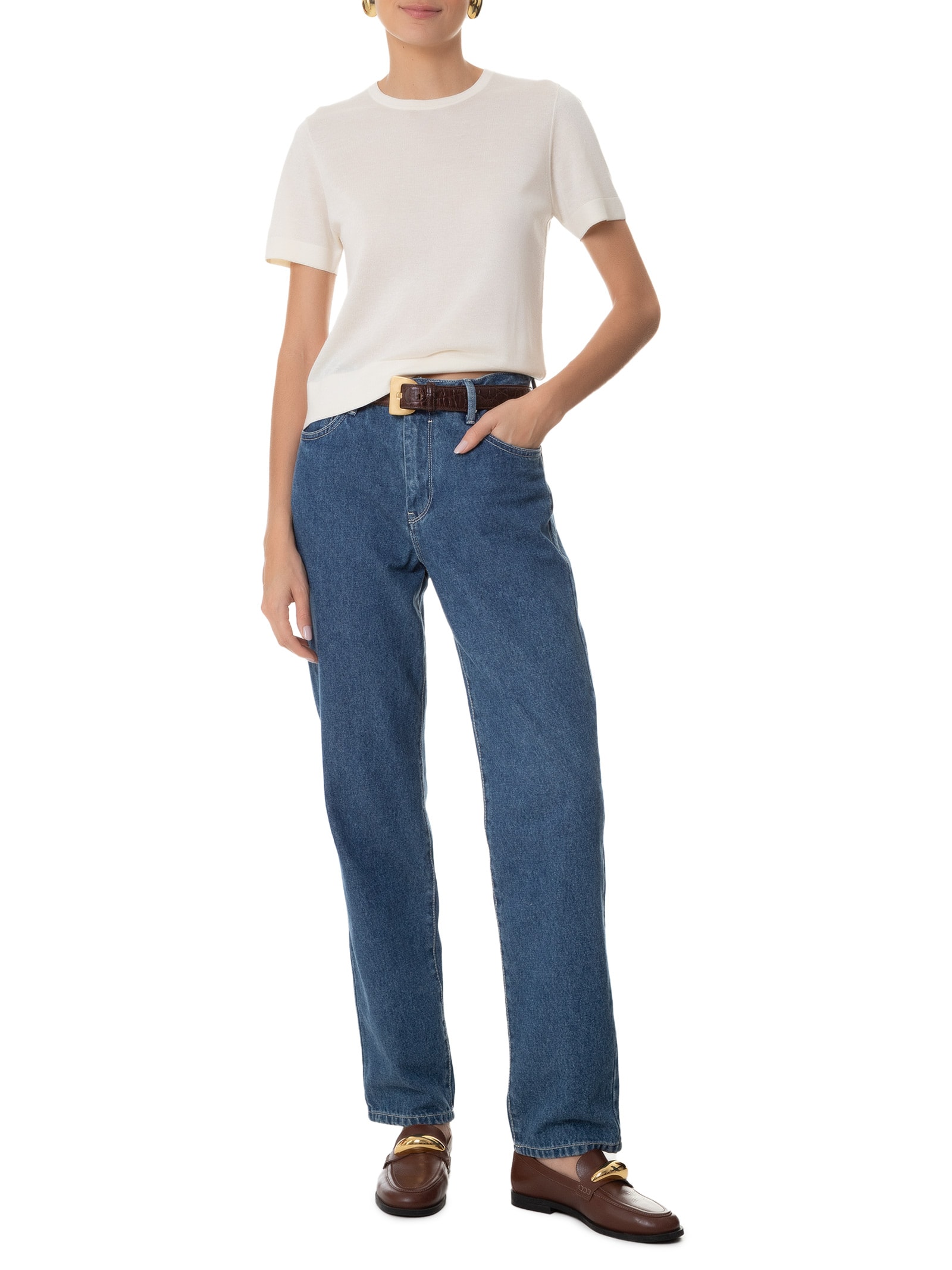 Camiseta Feminina Gola Redonda Seda com Cashmere Off White '2Essential