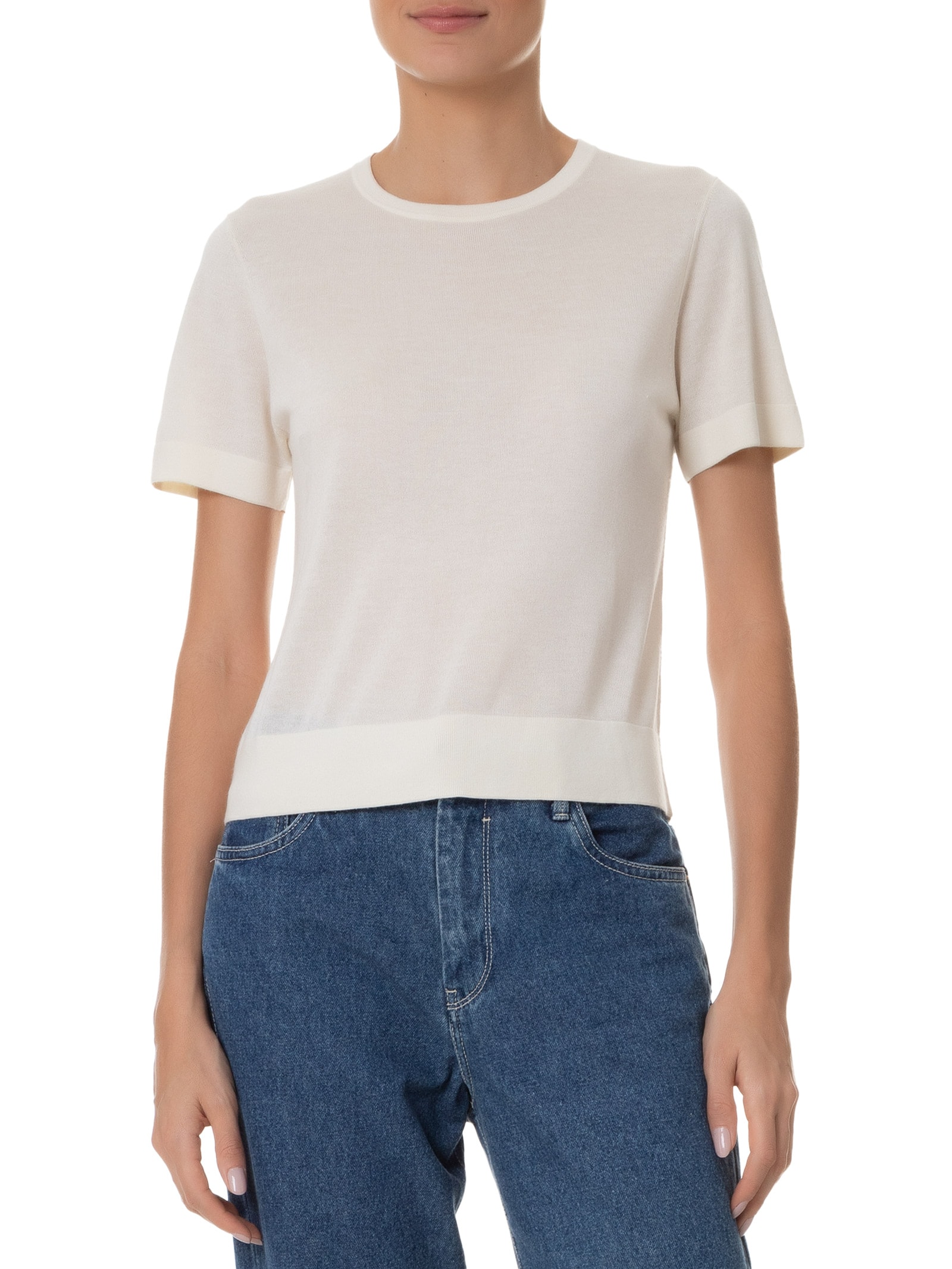 Camiseta Feminina Gola Redonda Seda com Cashmere Off White '2Essential