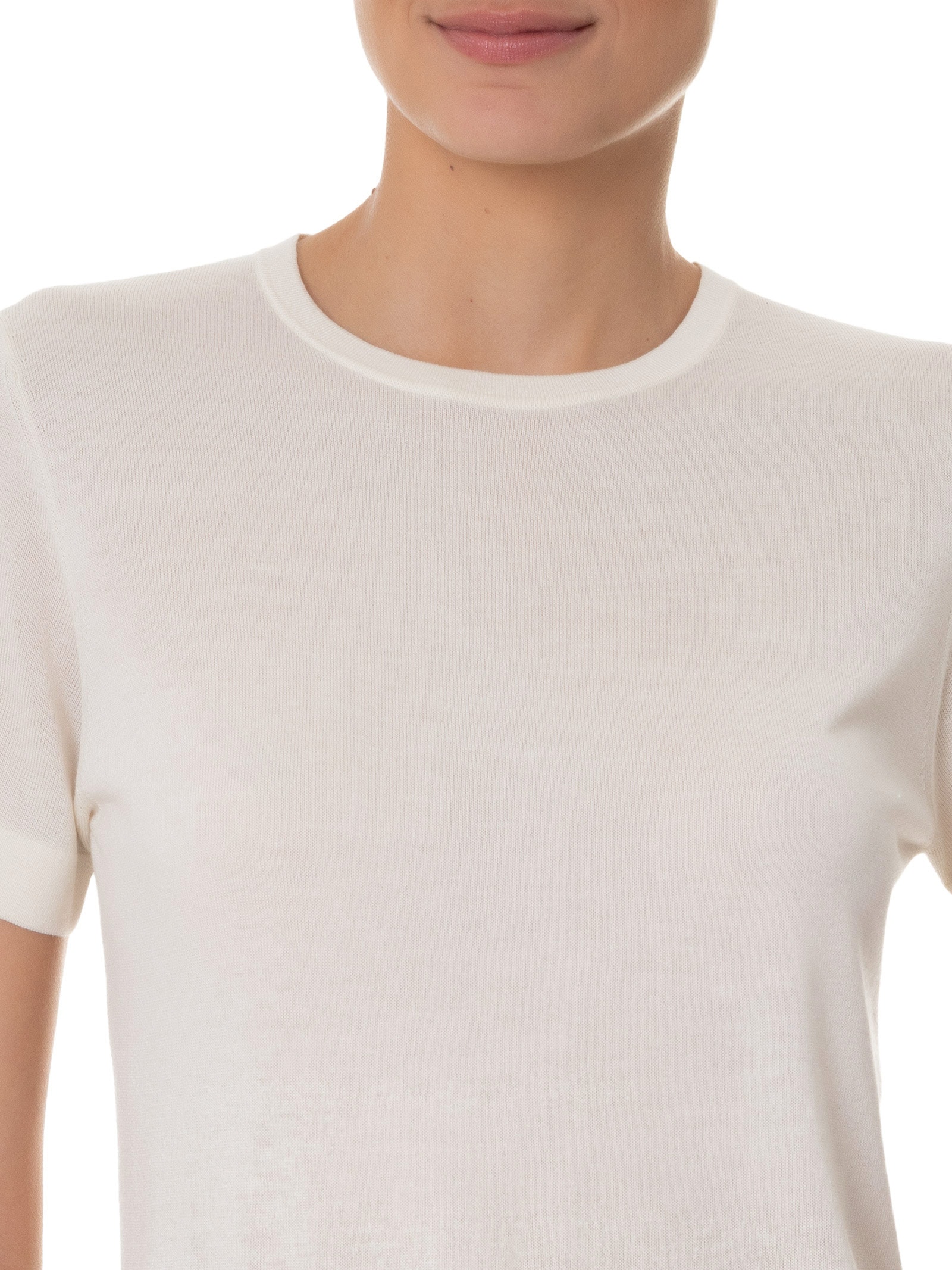 Camiseta Feminina Gola Redonda Seda com Cashmere Off White '2Essential