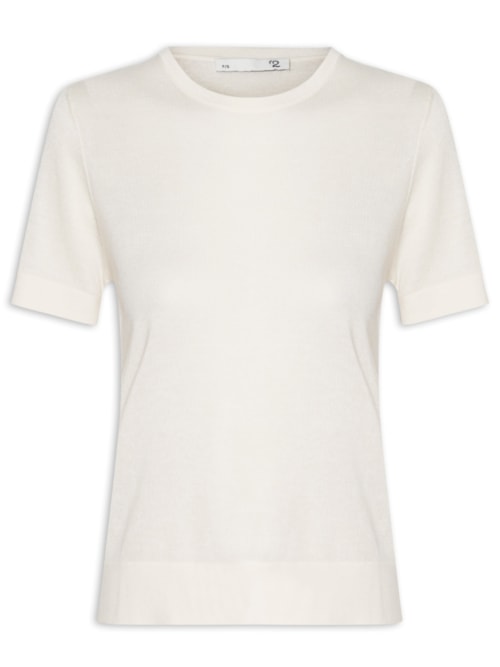 Camiseta Feminina Gola Redonda Seda com Cashmere – Off White