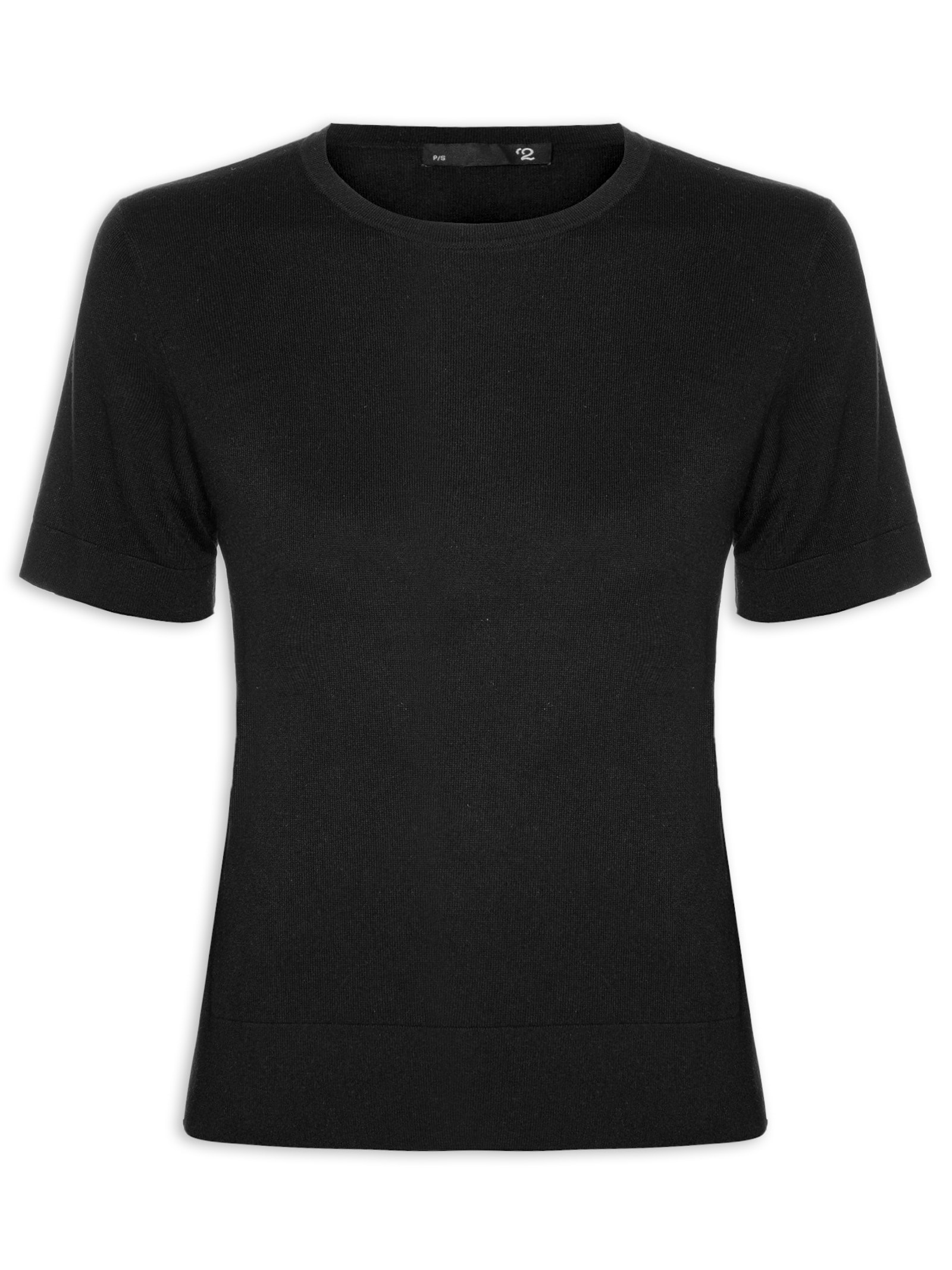 Camiseta Feminina Gola Redonda Seda com Cashmere Preto '2Essential
