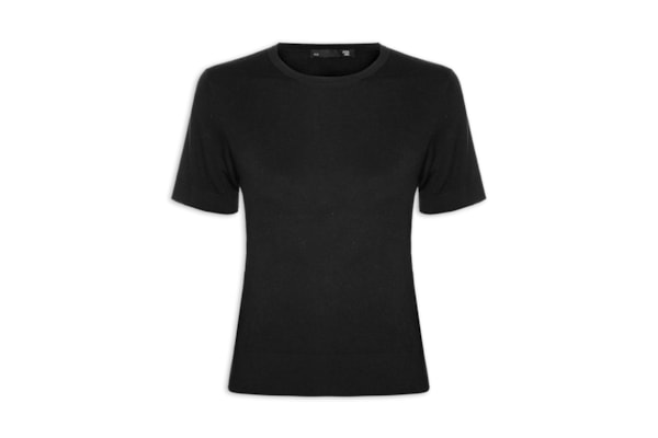 Camiseta Feminina Gola Redonda Seda com Cashmere - Preto
