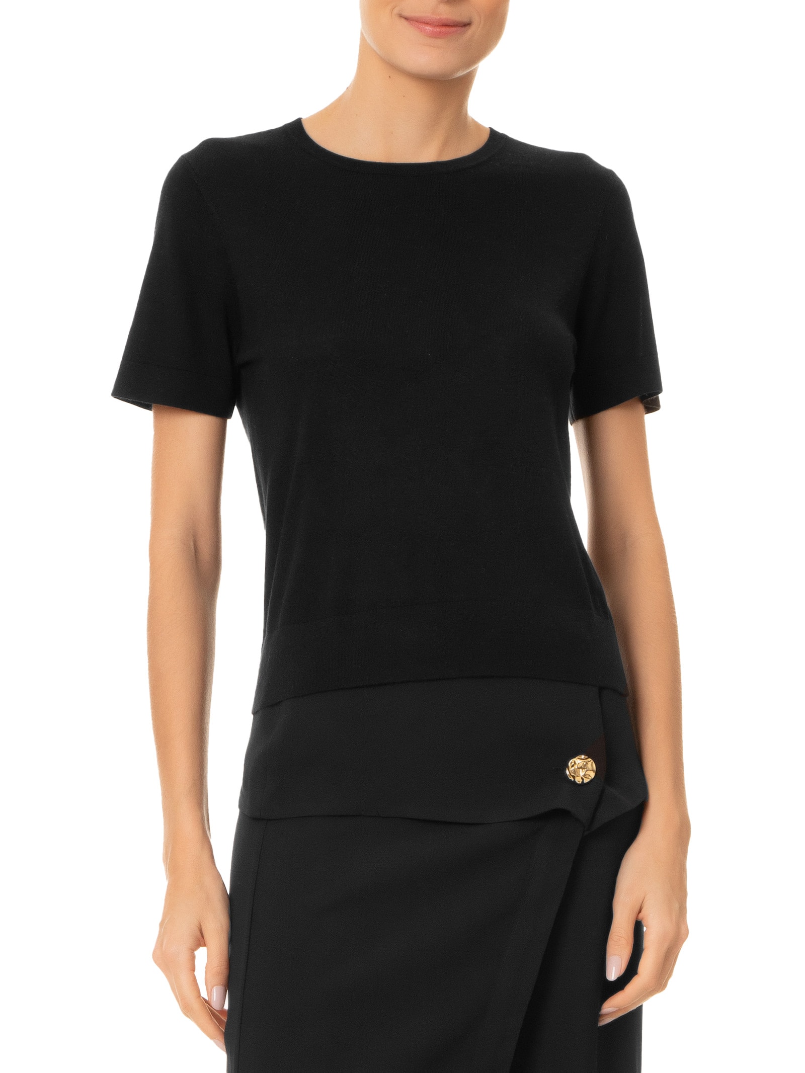 Camiseta Feminina Gola Redonda Seda com Cashmere Preto '2Essential