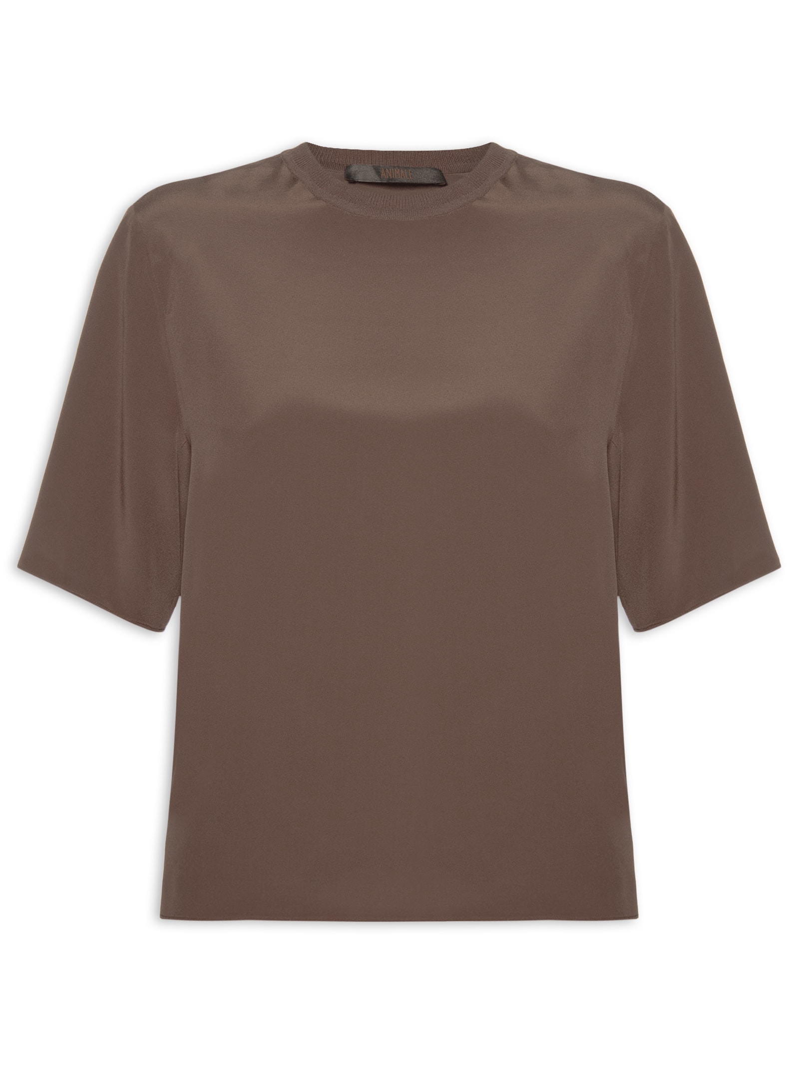 Camiseta Feminina Gola Rib Marrom Animale