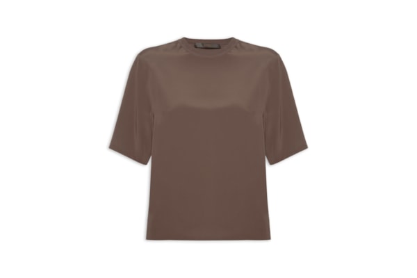 Camiseta Feminina Gola Rib - Marrom