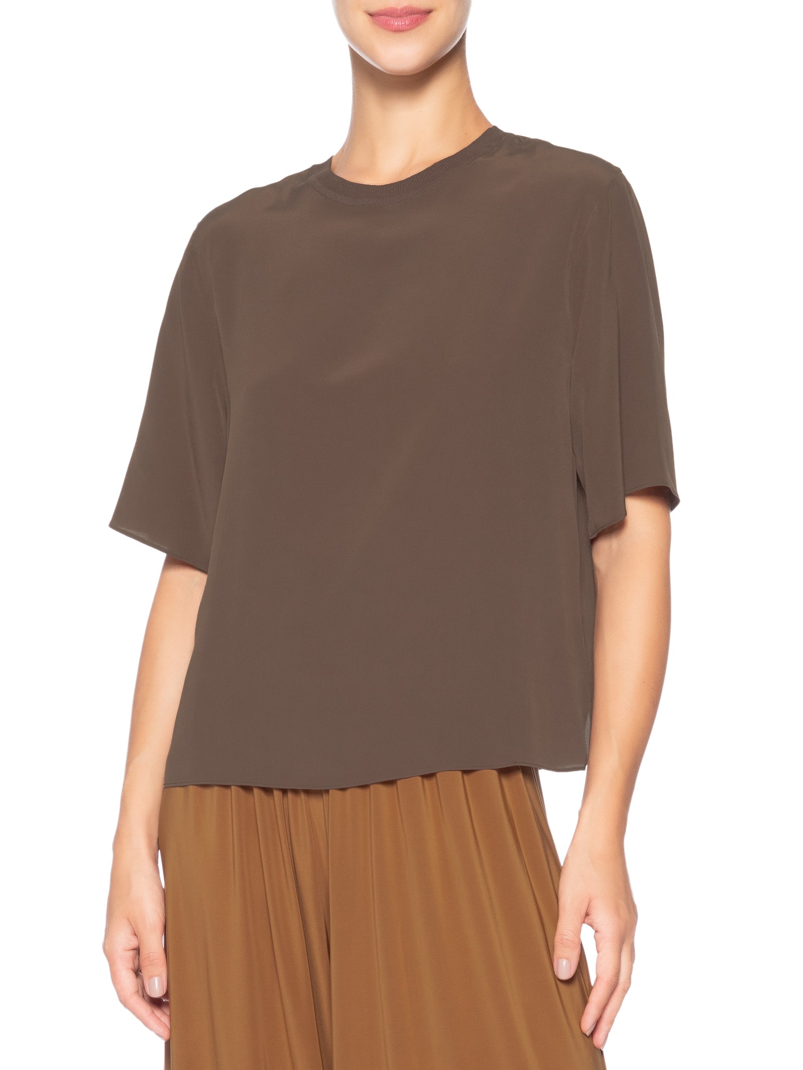 Camiseta Feminina Gola Rib Marrom Animale