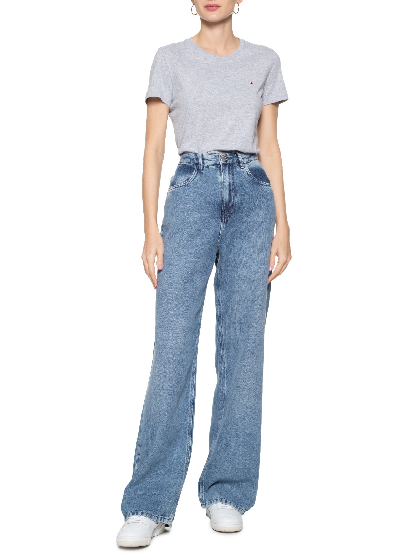 Camiseta Feminina Heritage Crew Neck Tee Cinza Tommy Hilfiger