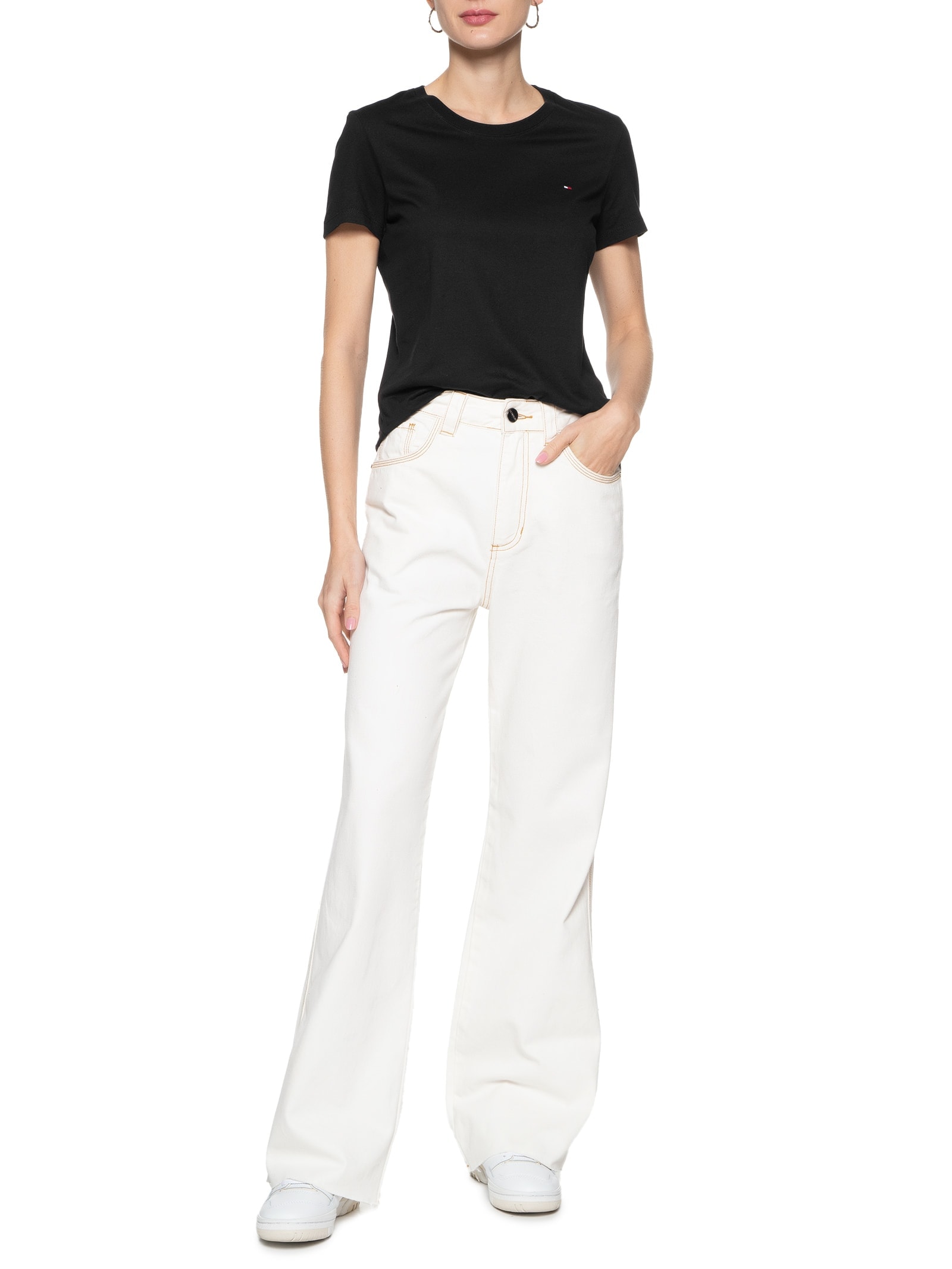 Camiseta Feminina Heritage Crew Neck Tee Preto Tommy Hilfiger