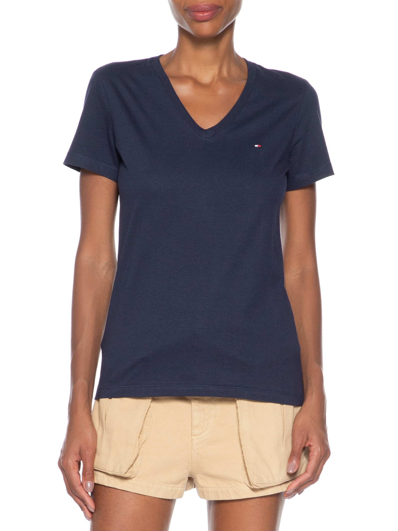 Camiseta Feminina Heritage V Neck Tee Azul Tommy Hilfiger