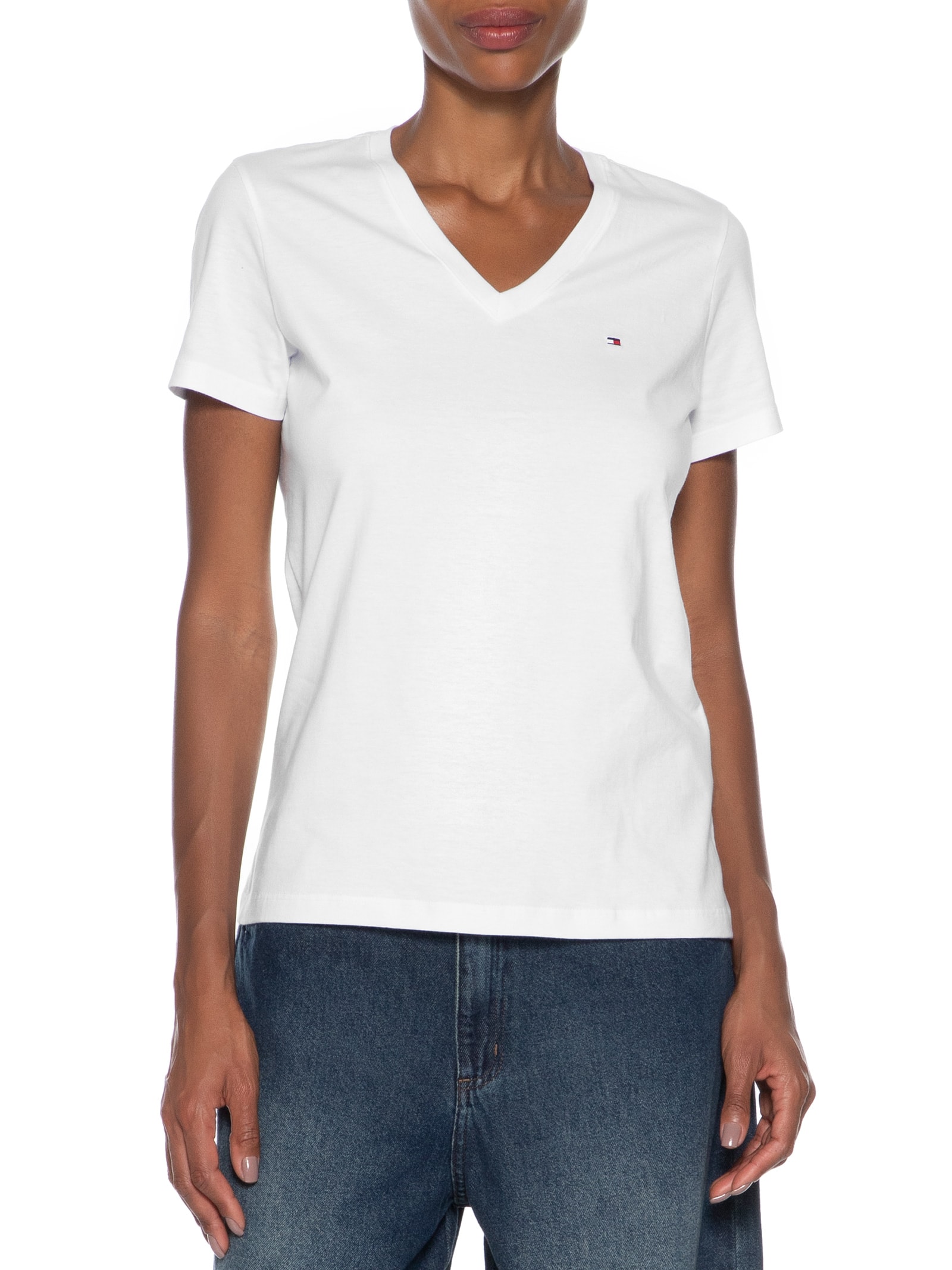 Camiseta Feminina Heritage V Neck Tee Branco Tommy Hilfiger