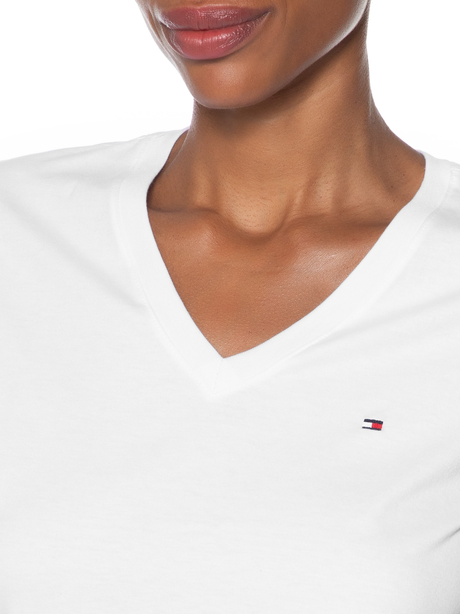 Camiseta Feminina Heritage V Neck Tee Branco Tommy Hilfiger