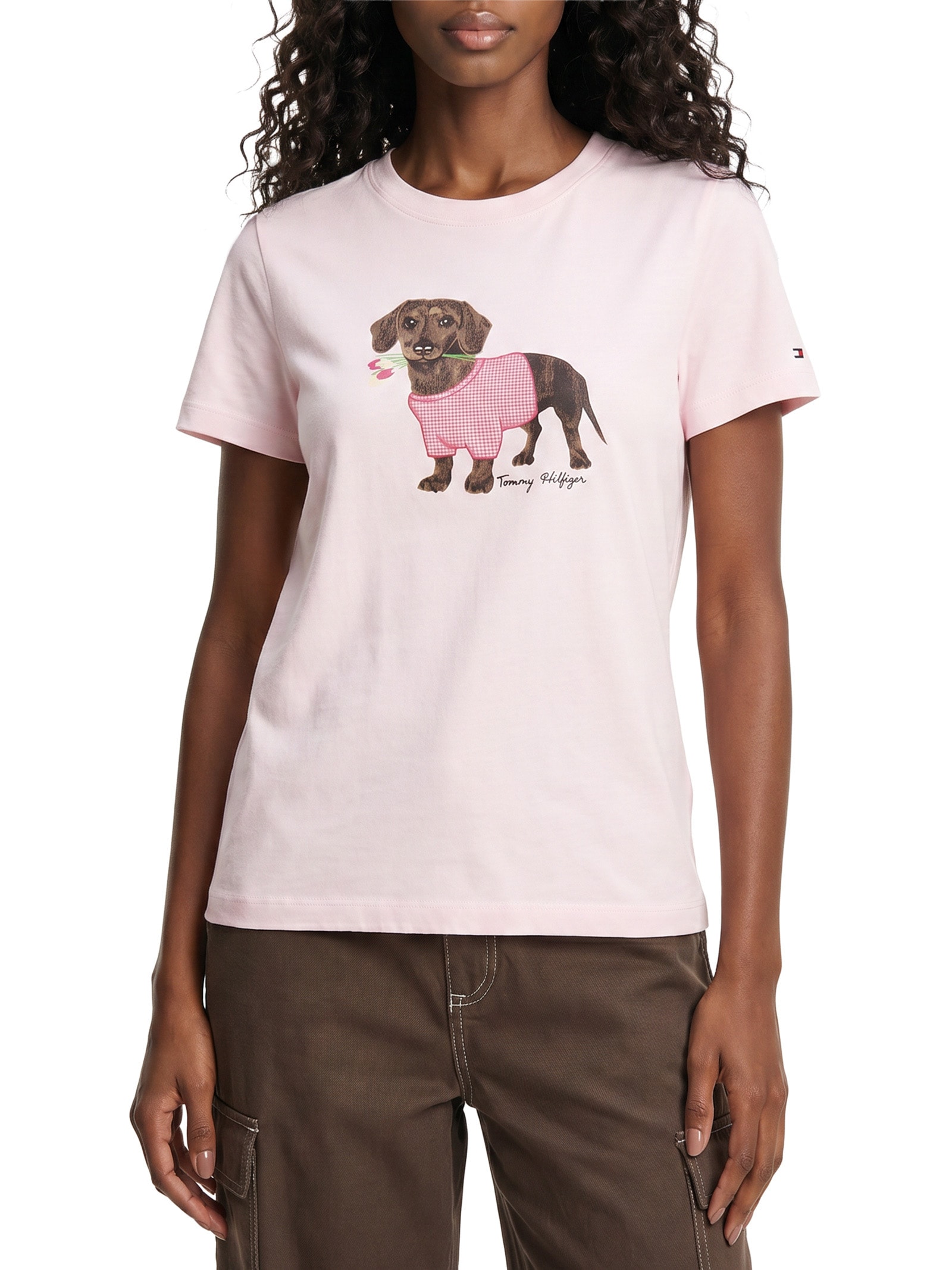 Camiseta Feminina Heritage V-Neck Tee Rosa Tommy Hilfiger