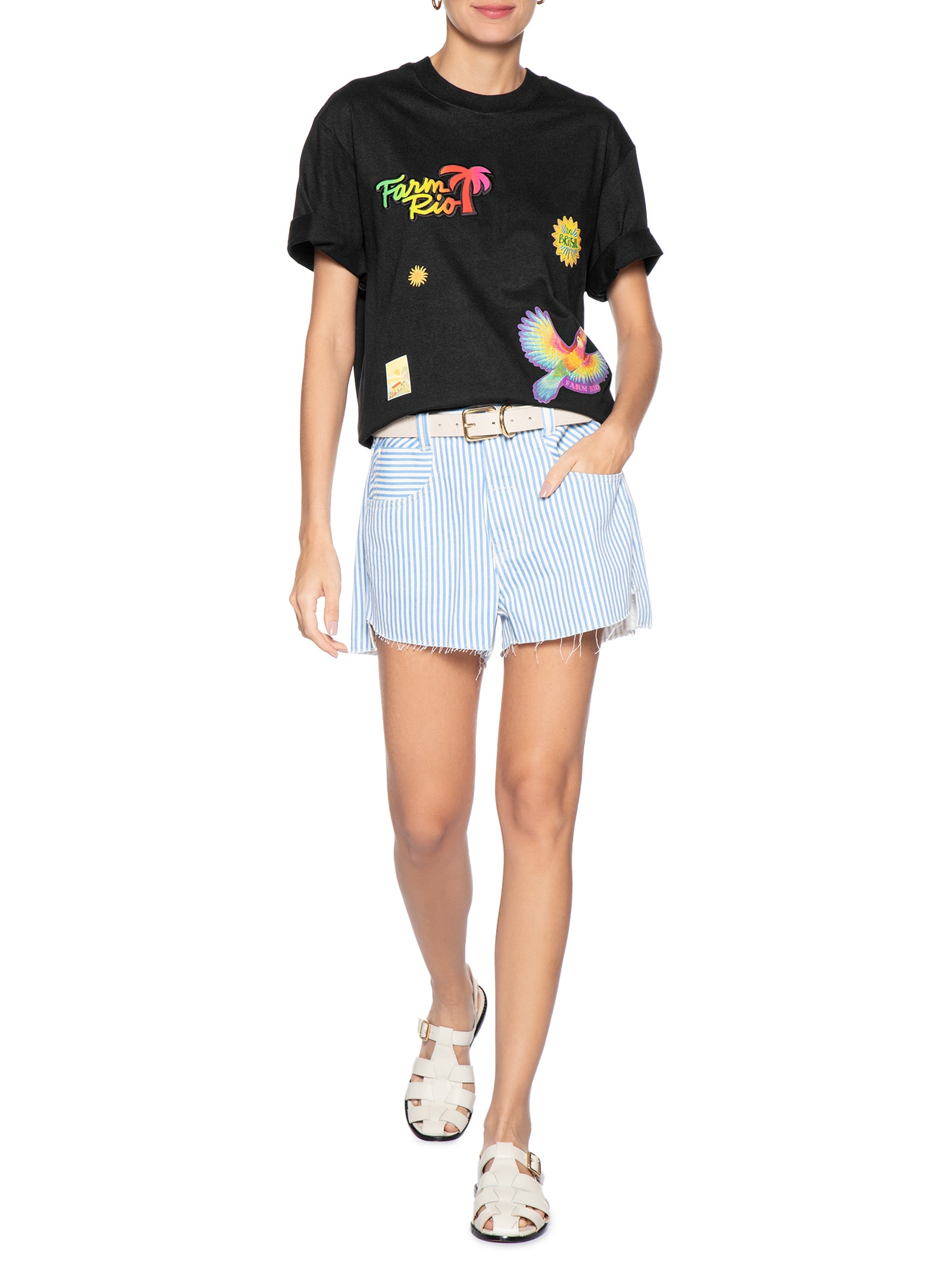 Camiseta Feminina Ipanema Mix Patches Preto Farm Etc