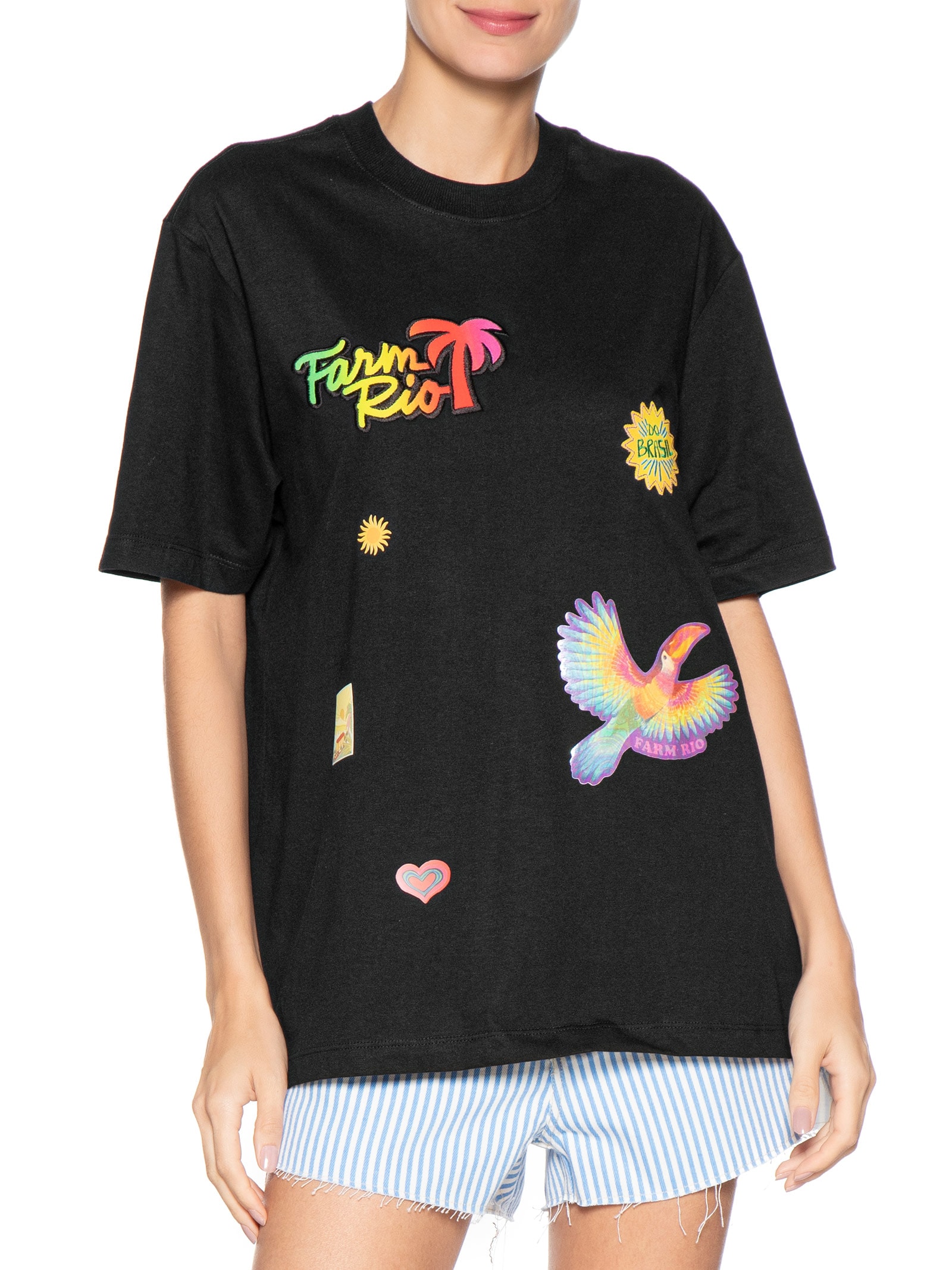 Camiseta Feminina Ipanema Mix Patches Preto Farm Etc