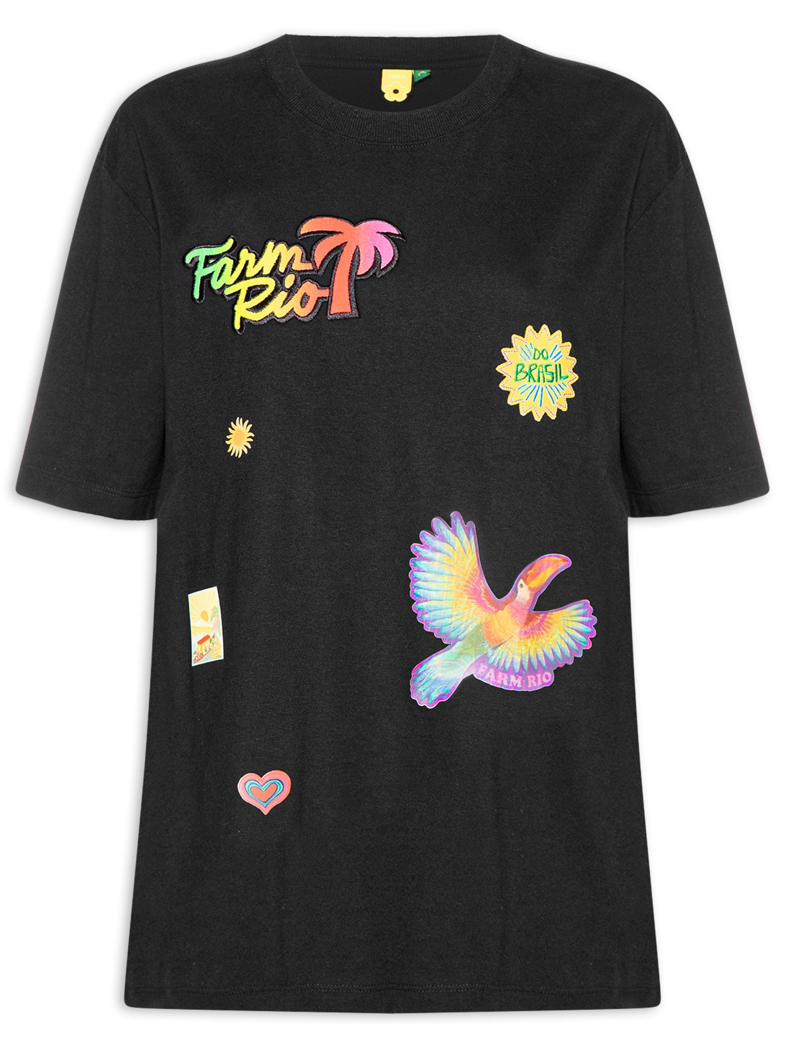 Camiseta Feminina Ipanema Mix Patches Preto Farm Etc