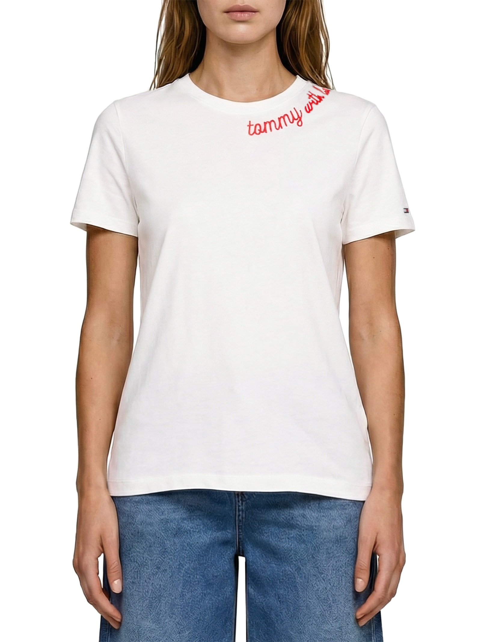 Camiseta Feminina Jersey Reg Love Branco Tommy Hilfiger