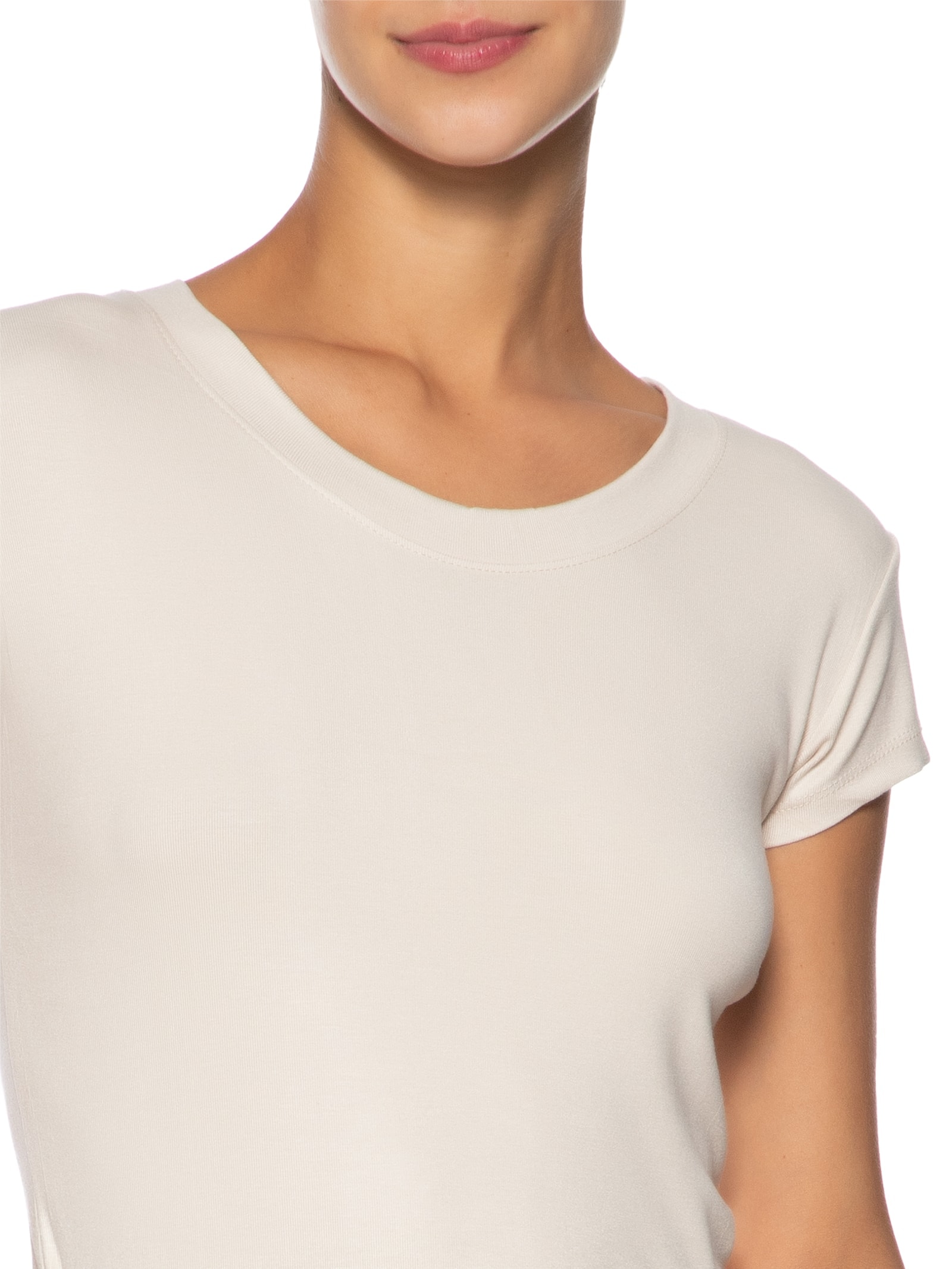 Camiseta Feminina Justa Ao Corpo Manga Curta Bege Basiq