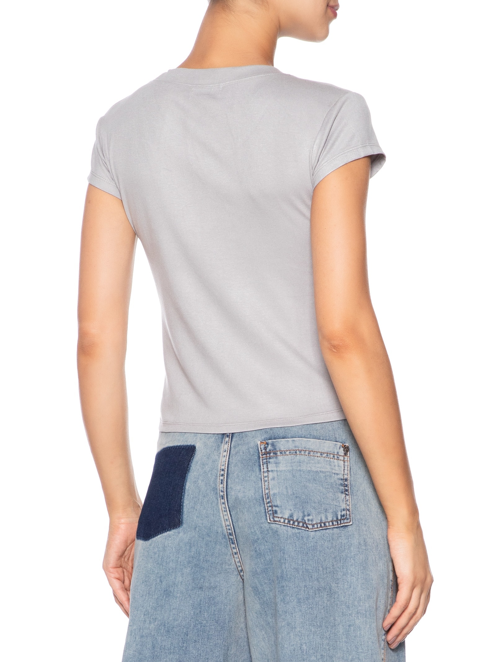 Camiseta Feminina Justa Ao Corpo Manga Curta Cinza Basiq