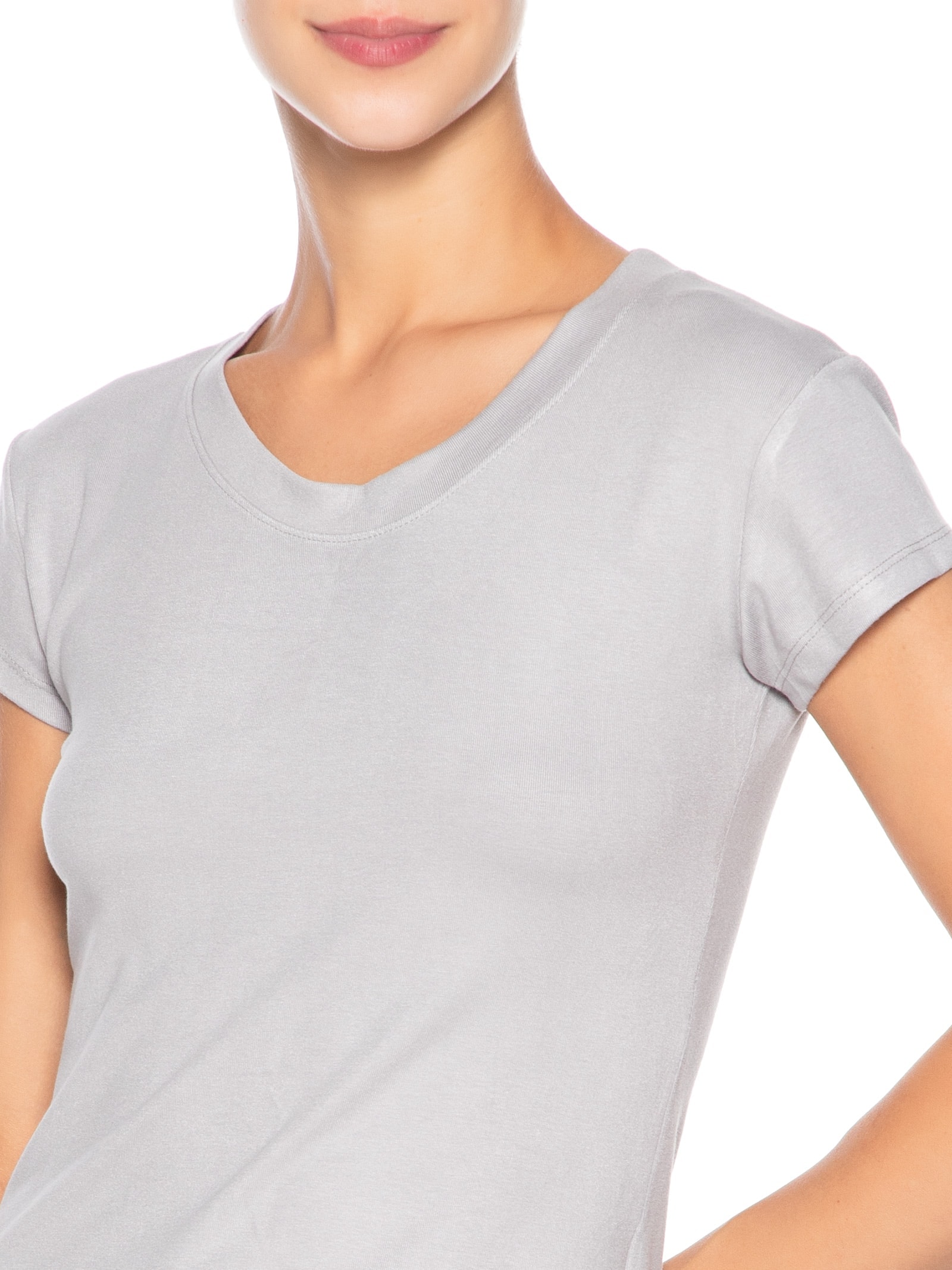 Camiseta Feminina Justa Ao Corpo Manga Curta Cinza Basiq