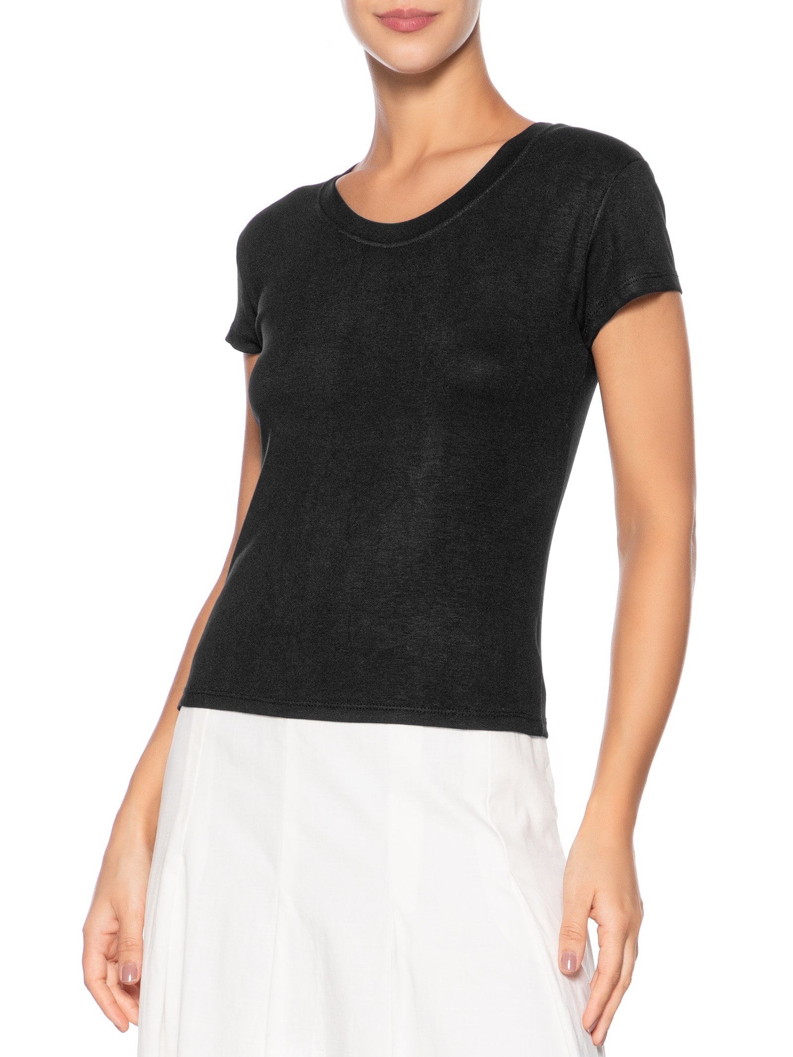 Camiseta Feminina Justa Ao Corpo Manga Curta Preto Basiq