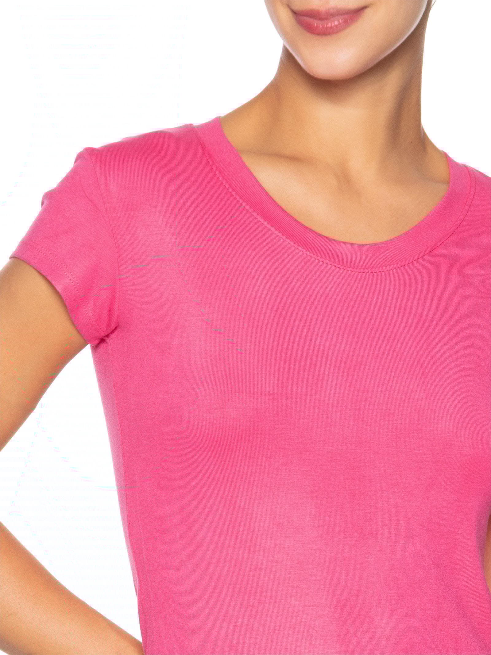 Camiseta Feminina Justa Ao Corpo Manga Curta Rosa Basiq