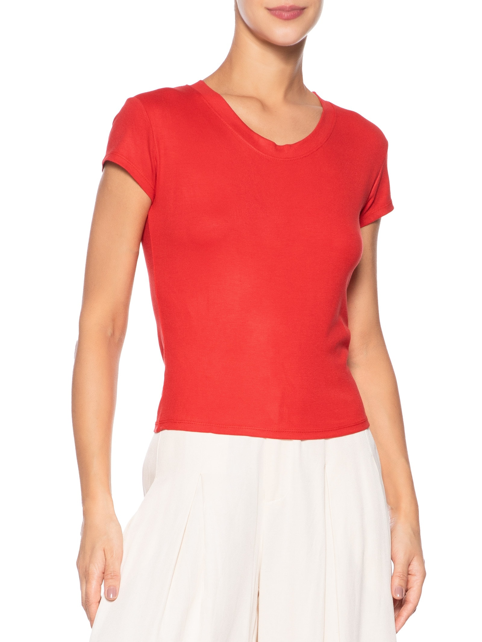 Camiseta Feminina Justa Ao Corpo Manga Curta Vermelho Basiq