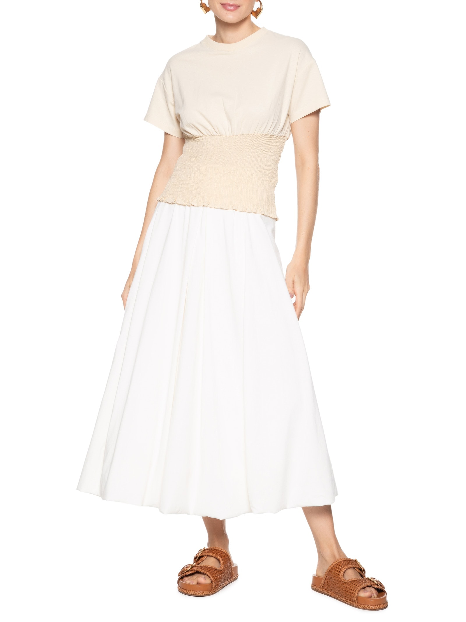 Camiseta Feminina Lastex Cintura Bege Dress To