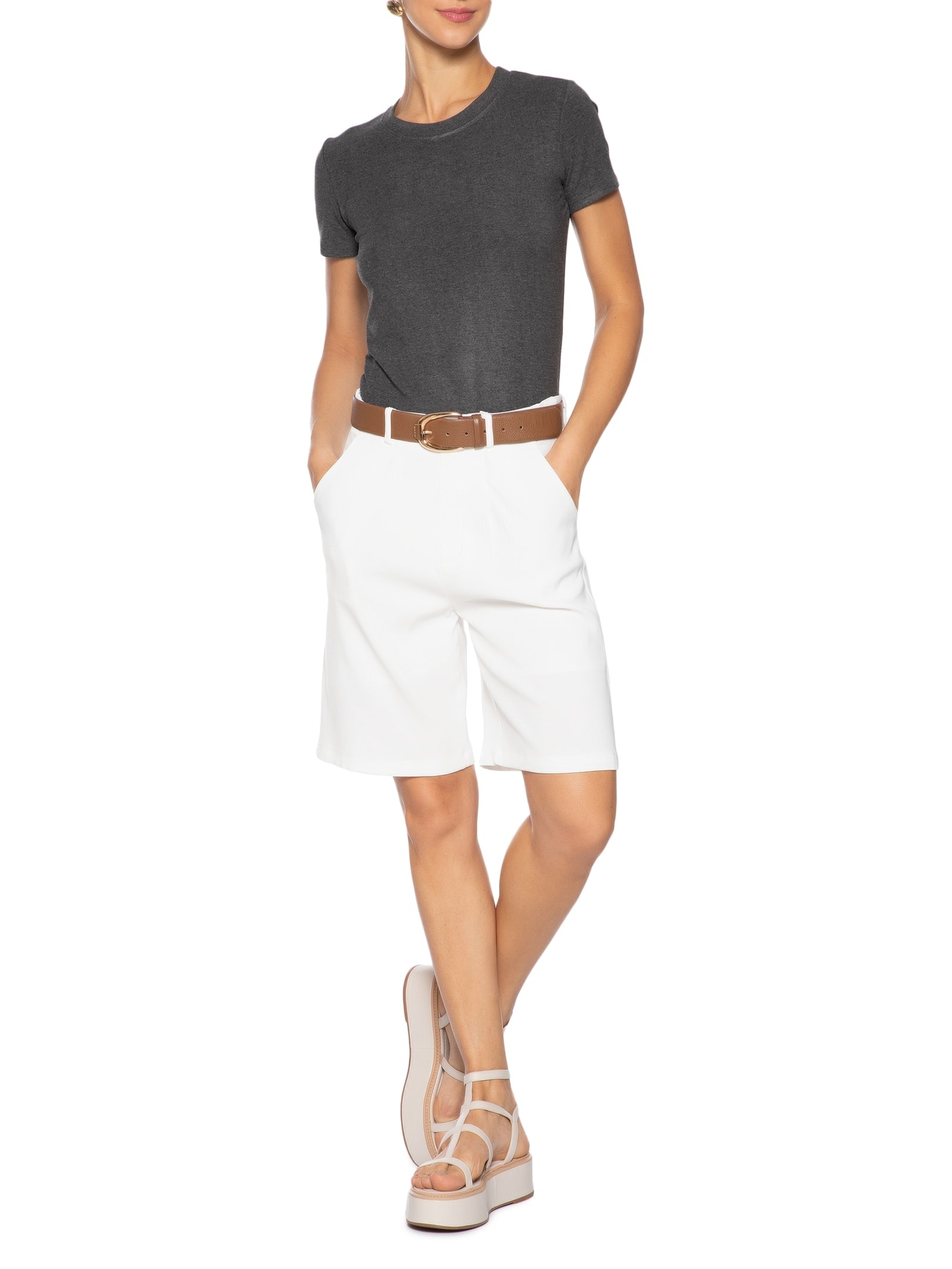 Camiseta Feminina Leve Básica Cinza Basiq