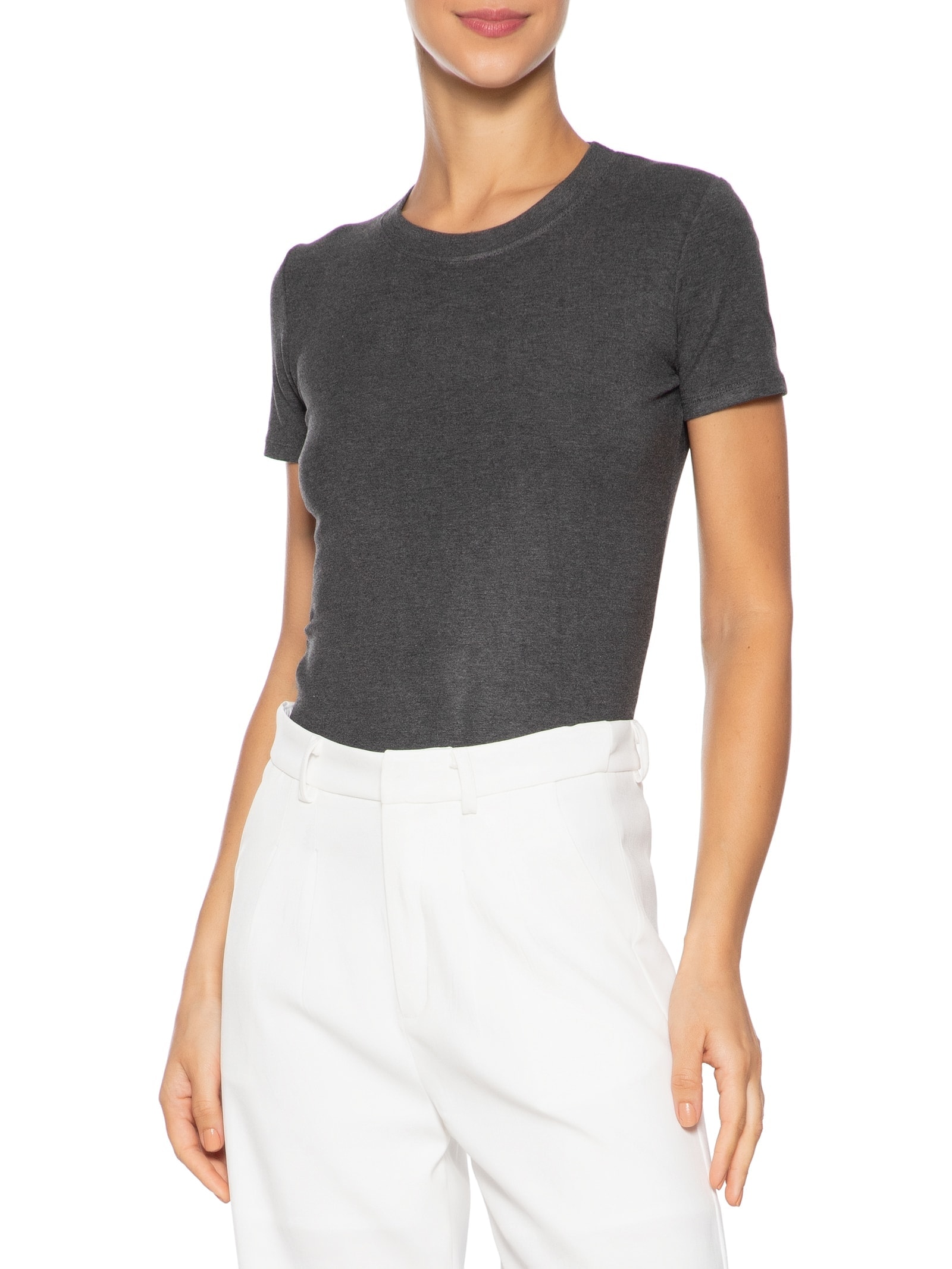 Camiseta Feminina Leve Básica Cinza Basiq