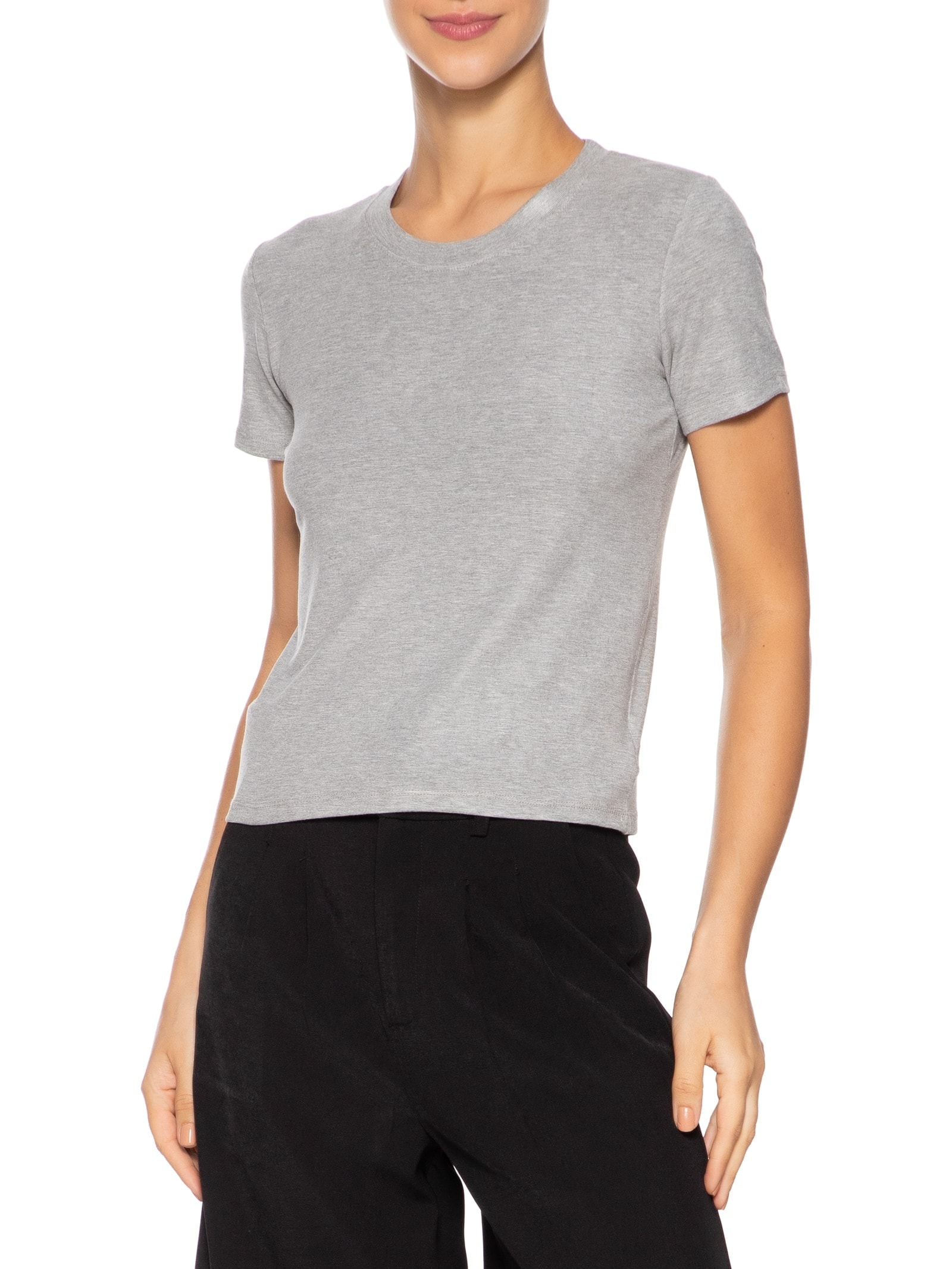 Camiseta Feminina Leve Básica Cinza Basiq