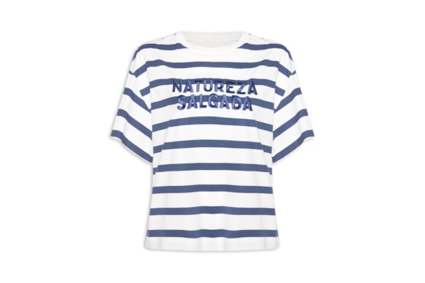 Camiseta Feminina Listra Bordado Natureza Salgada – Branco