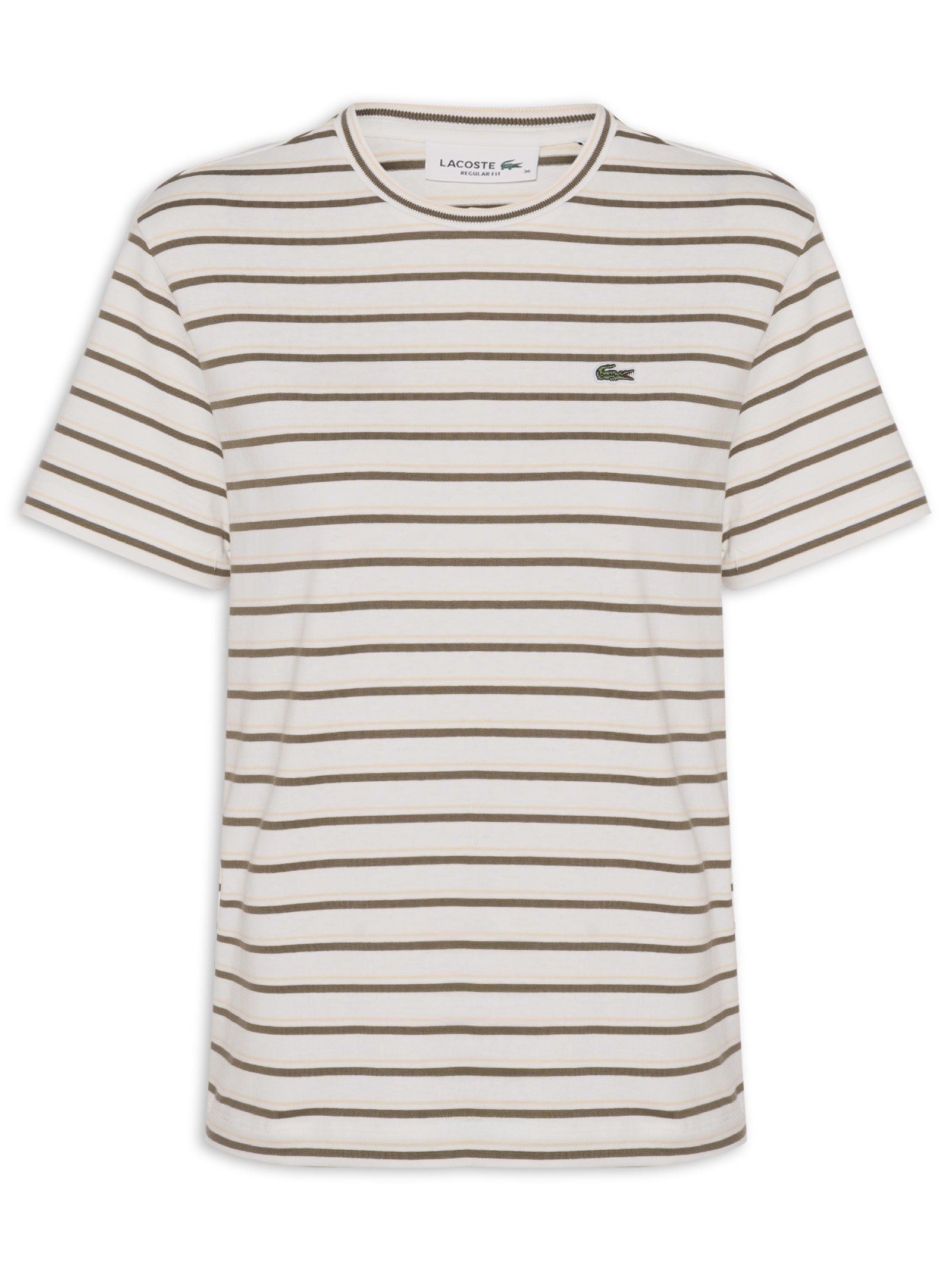 Camiseta Feminina Listrada Algodão Pima Off White Lacoste