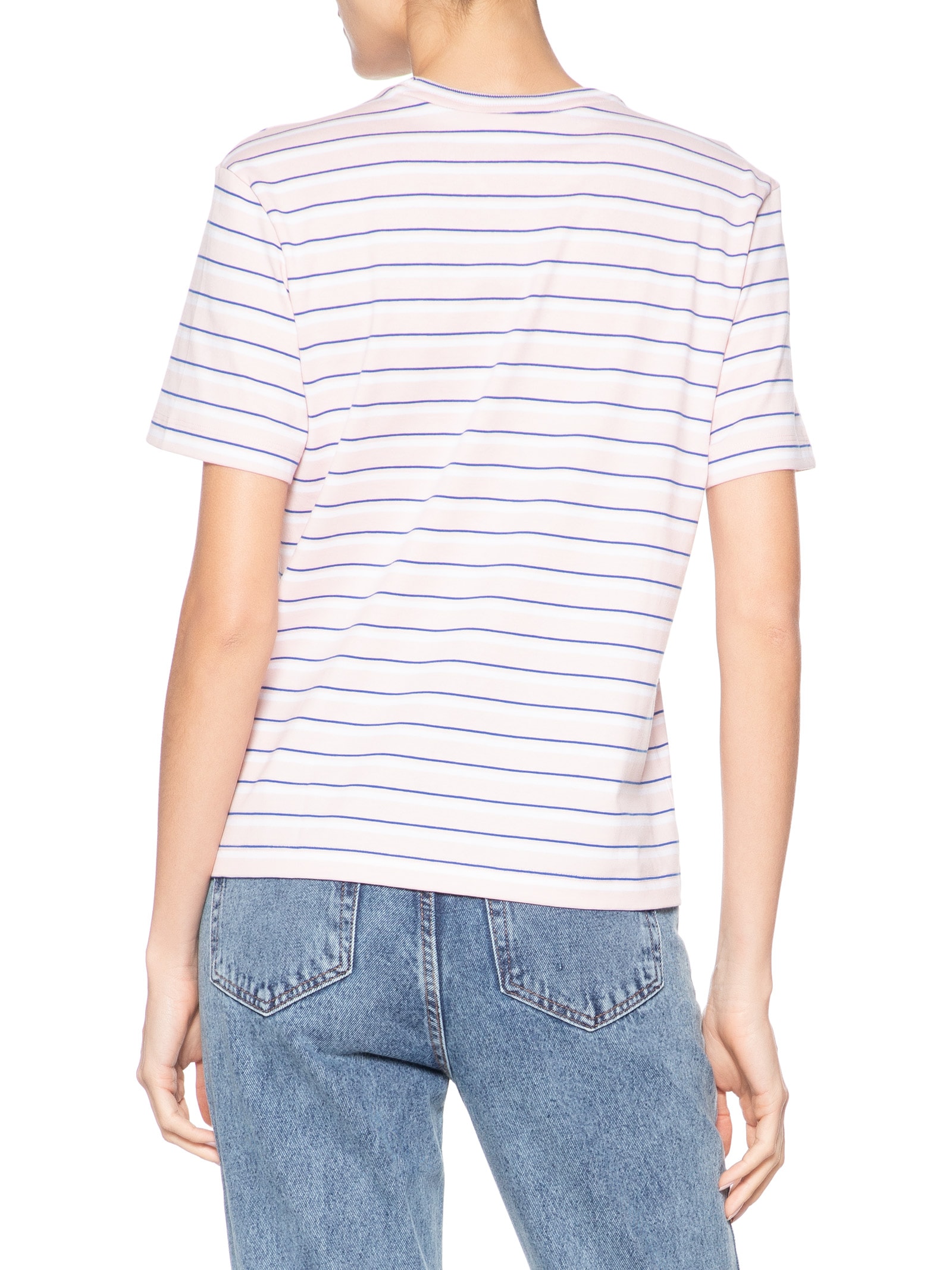 Camiseta Feminina Listrada Algodão Pima Rosa Lacoste