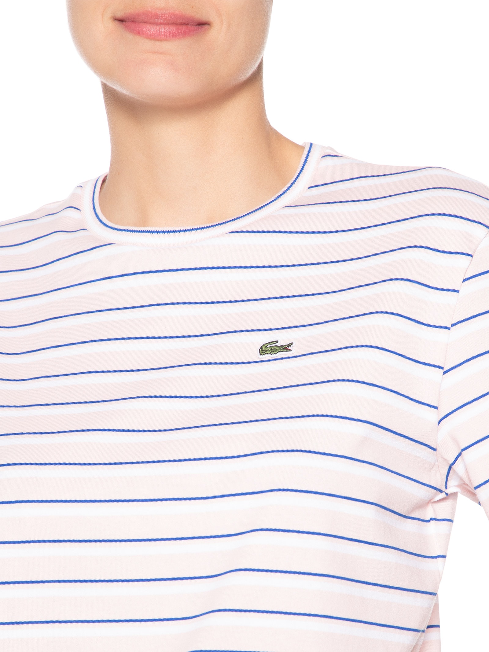 Camiseta Feminina Listrada Algodão Pima Rosa Lacoste
