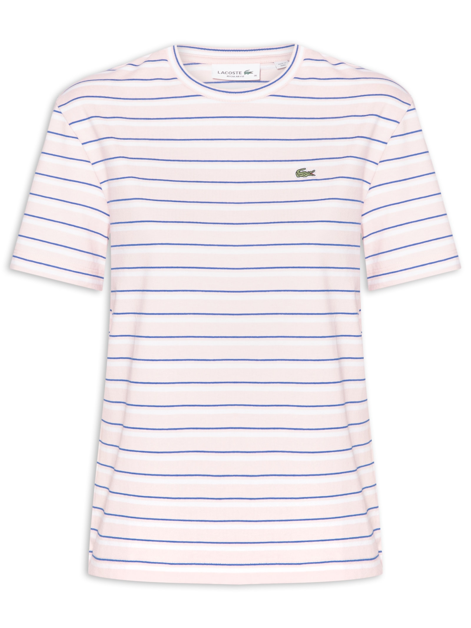 Camiseta Feminina Listrada Algodão Pima Rosa Lacoste