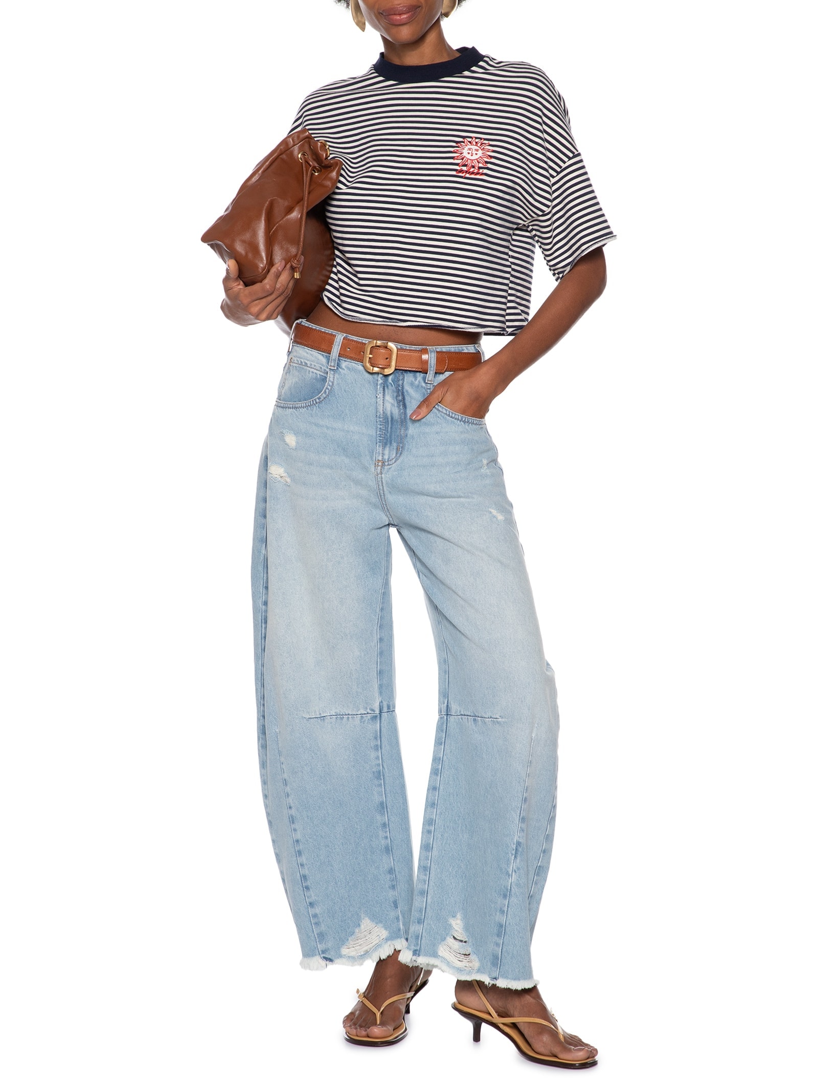 Camiseta Feminina Listrada Azul Colcci