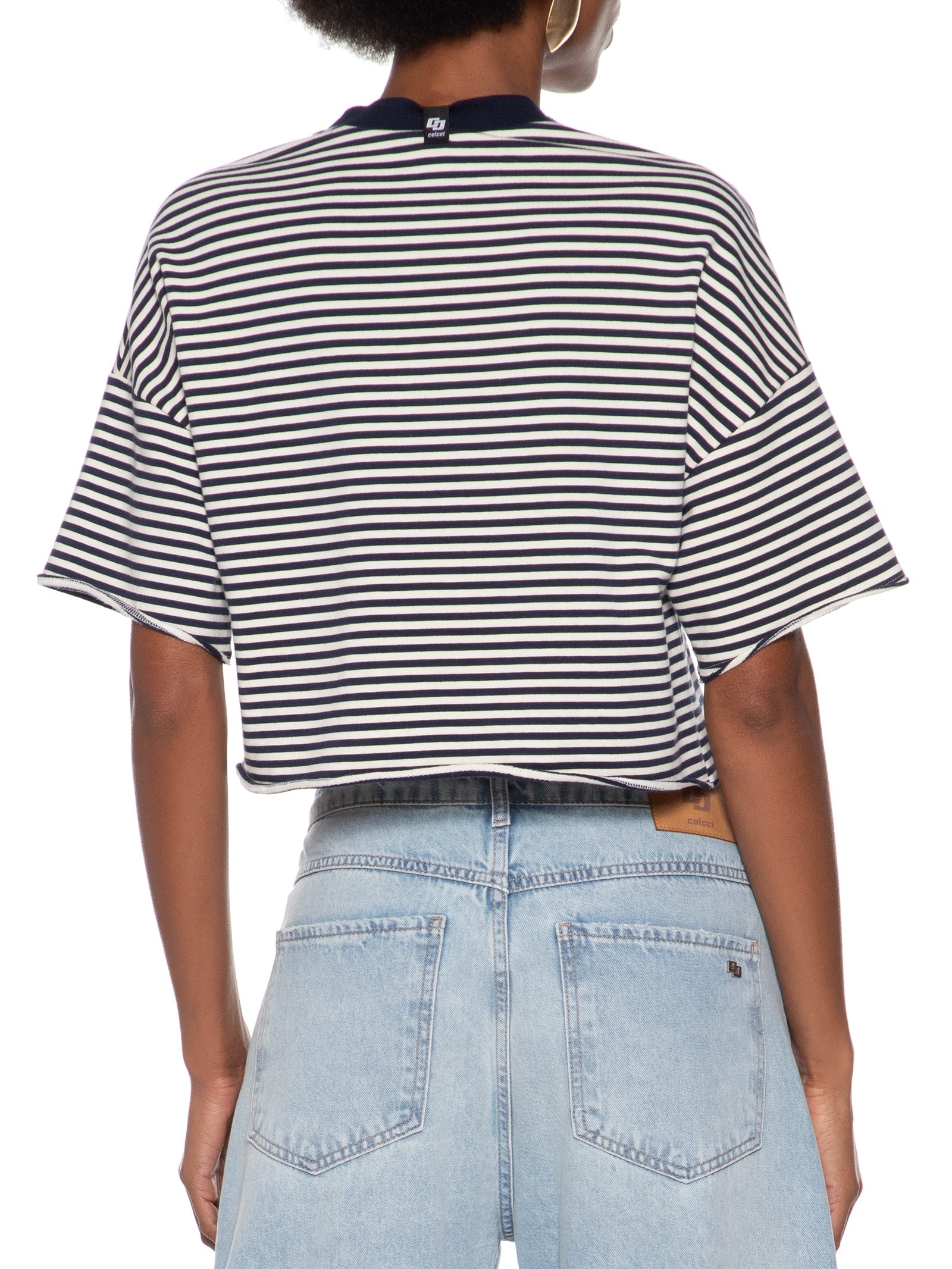 Camiseta Feminina Listrada Azul Colcci