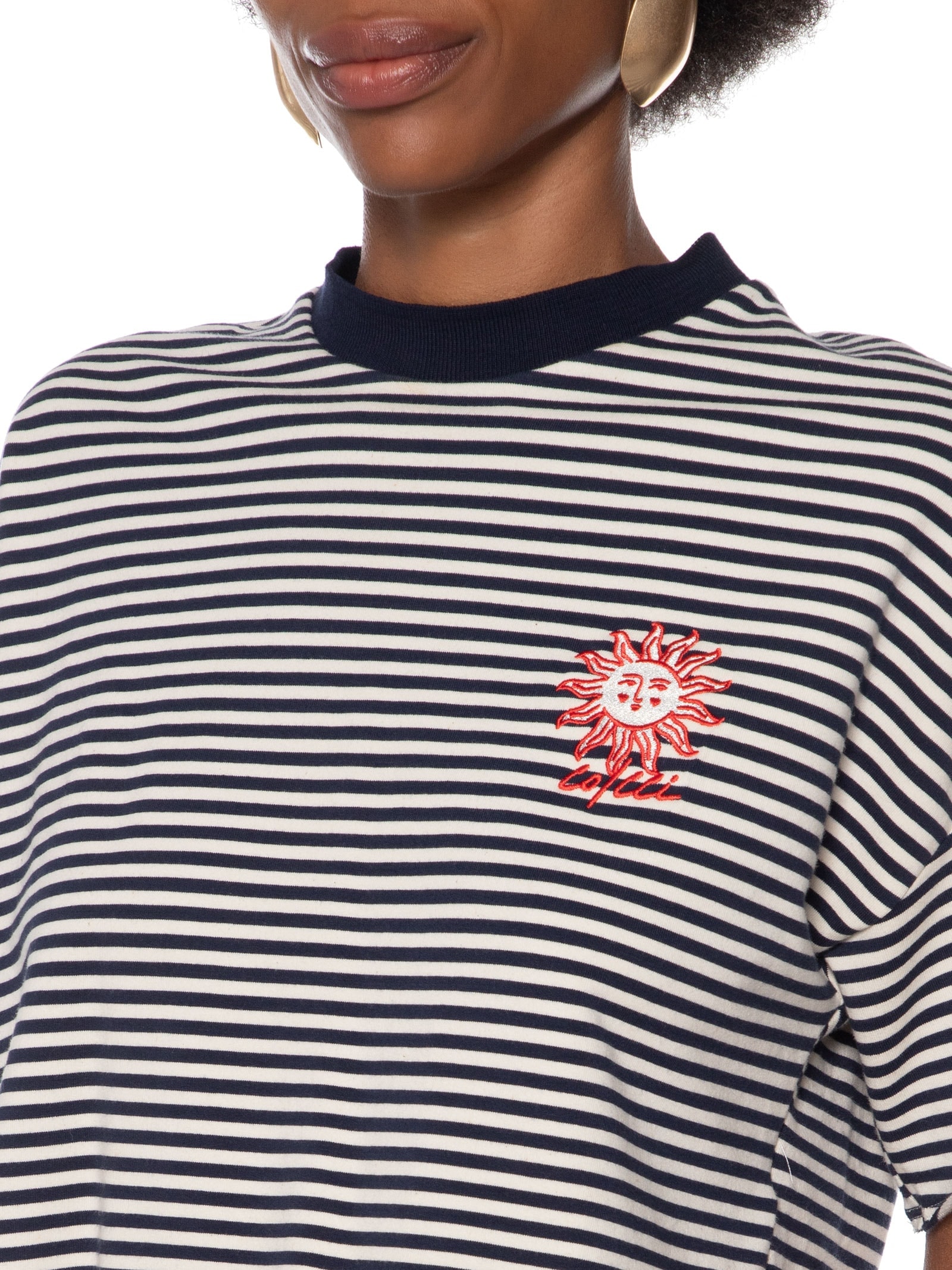 Camiseta Feminina Listrada Azul Colcci