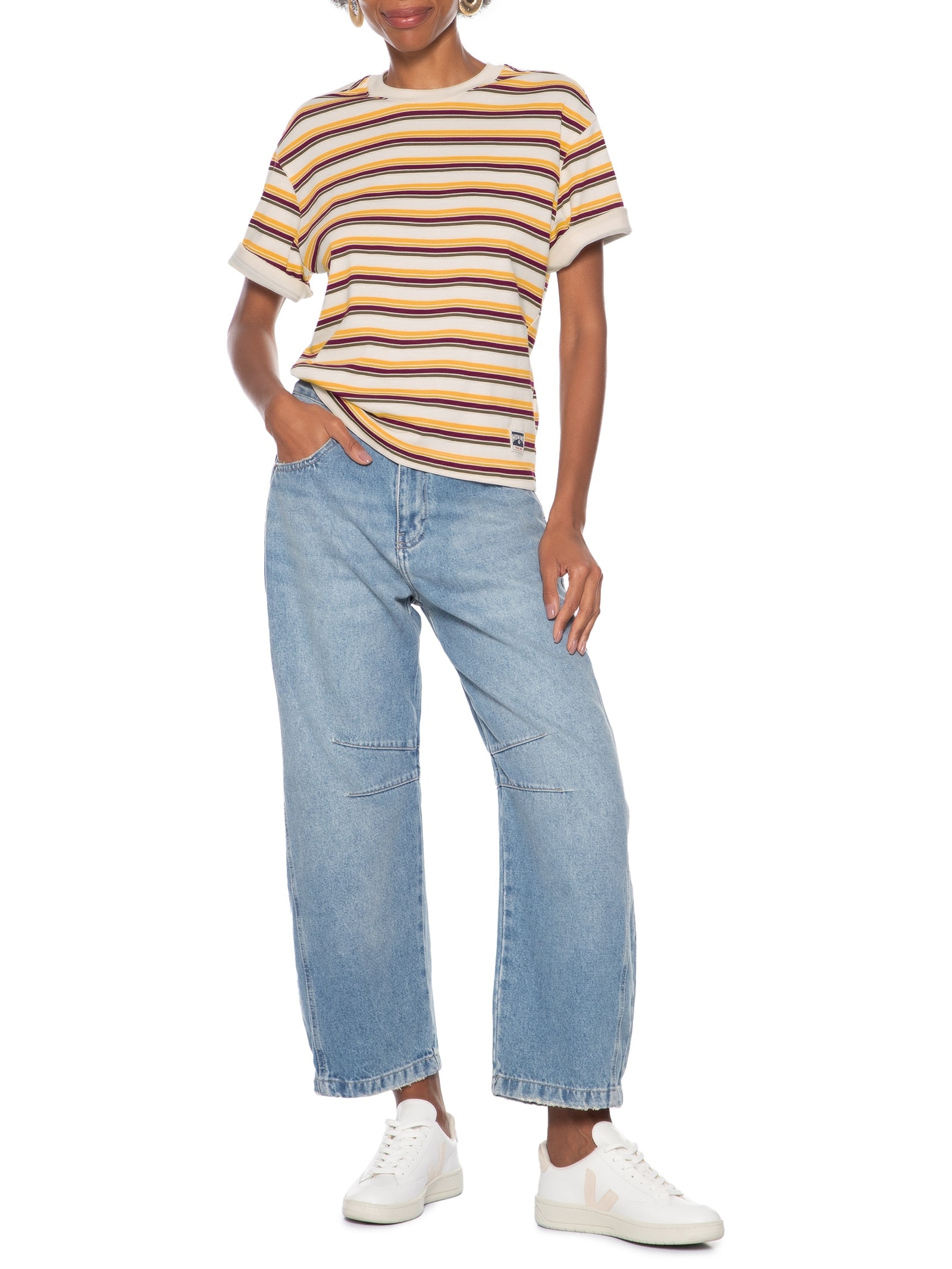 Camiseta Feminina Listrada Bege Hering