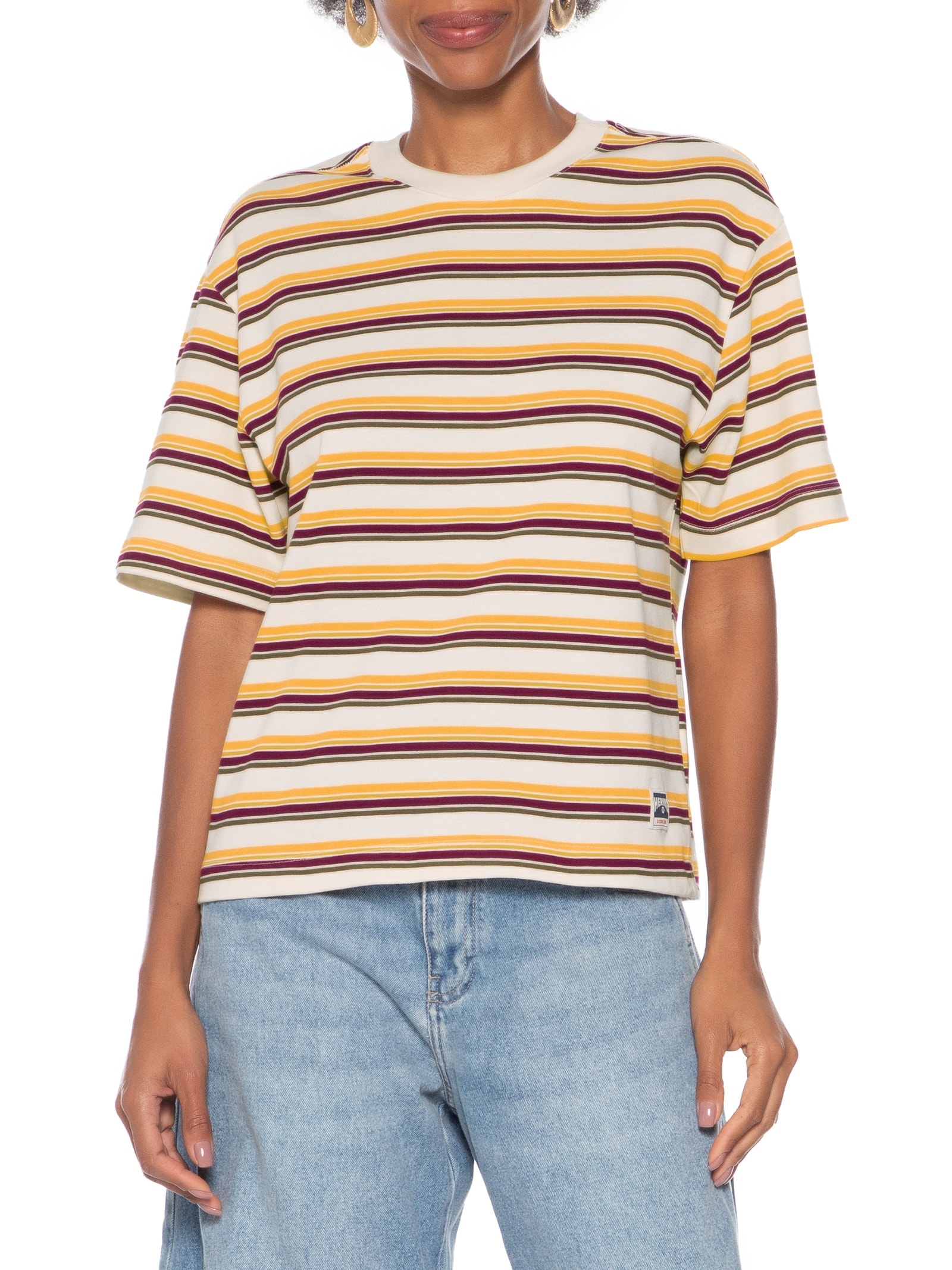 Camiseta Feminina Listrada Bege Hering
