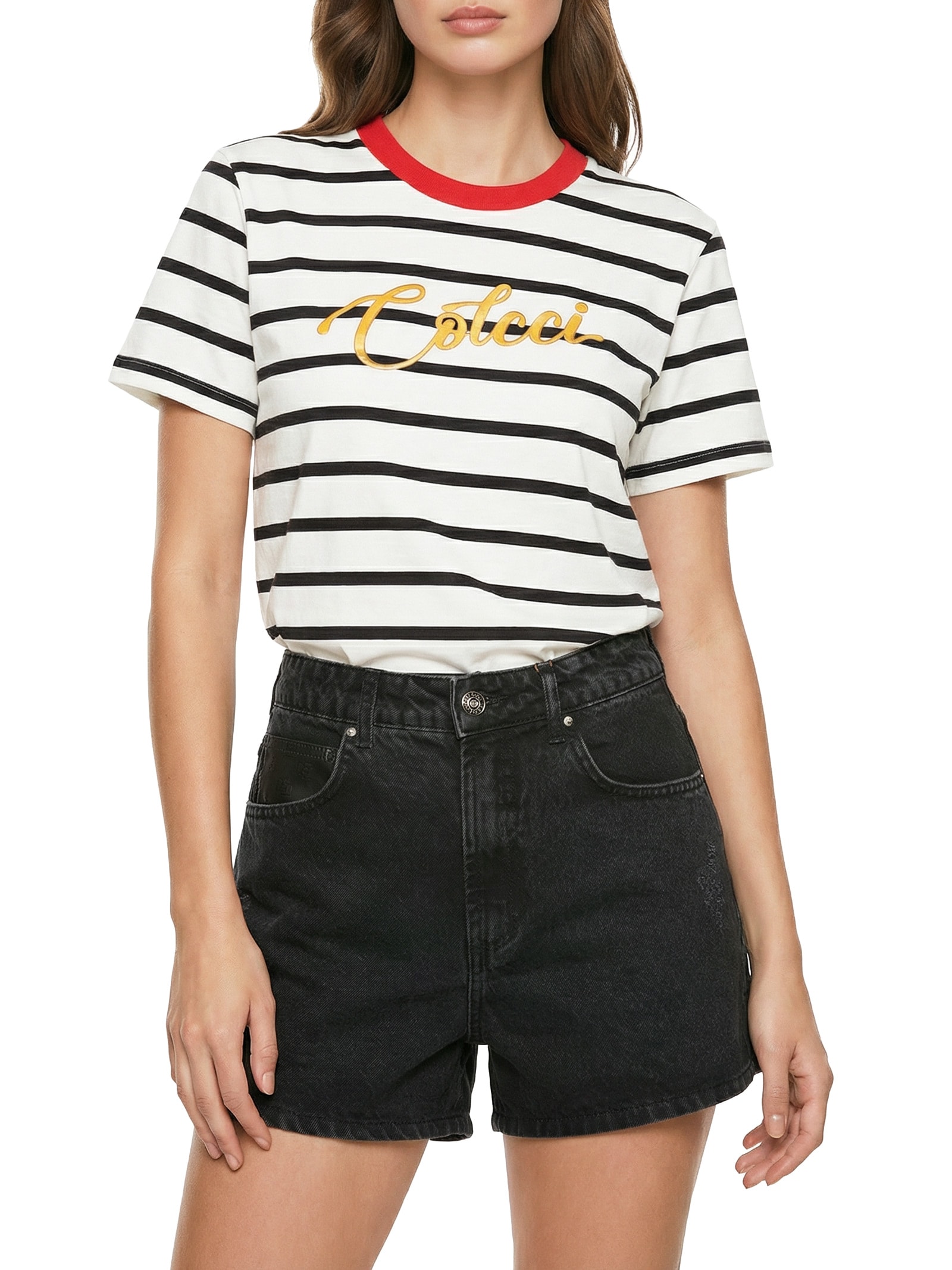 Camiseta Feminina Listrada Branco Colcci