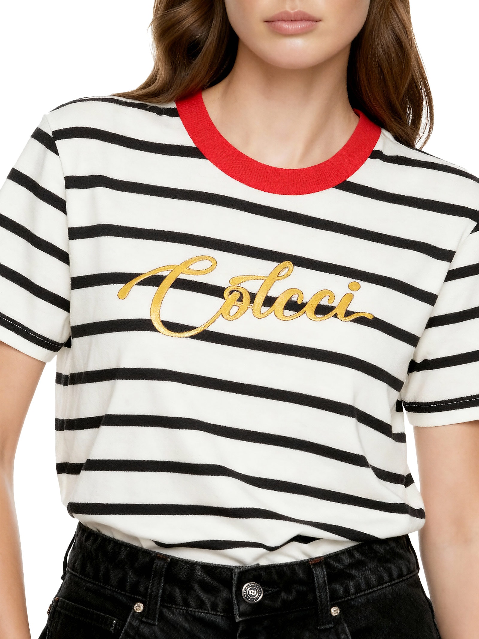 Camiseta Feminina Listrada Branco Colcci