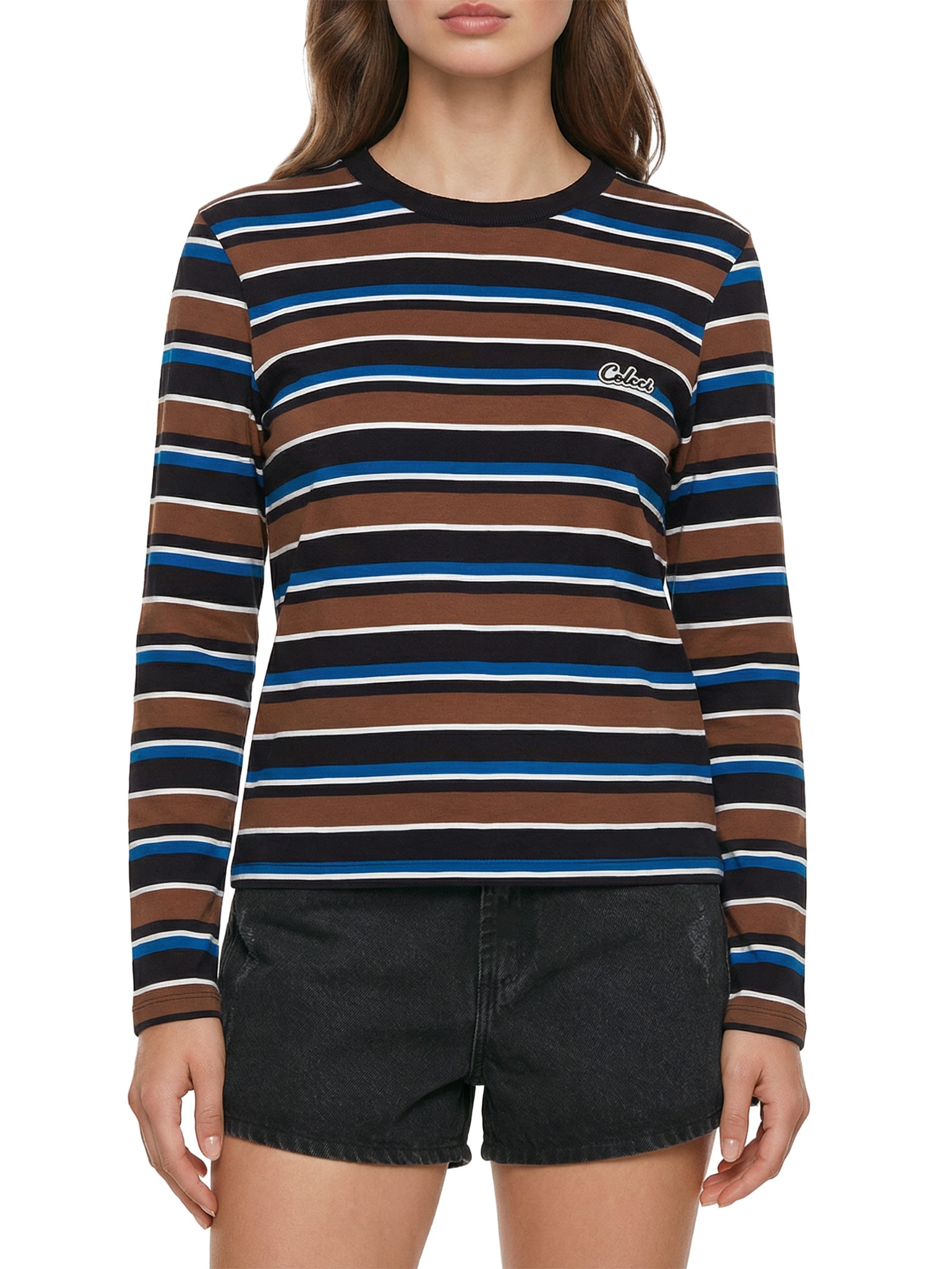 Camiseta Feminina Listrada Marrom Colcci